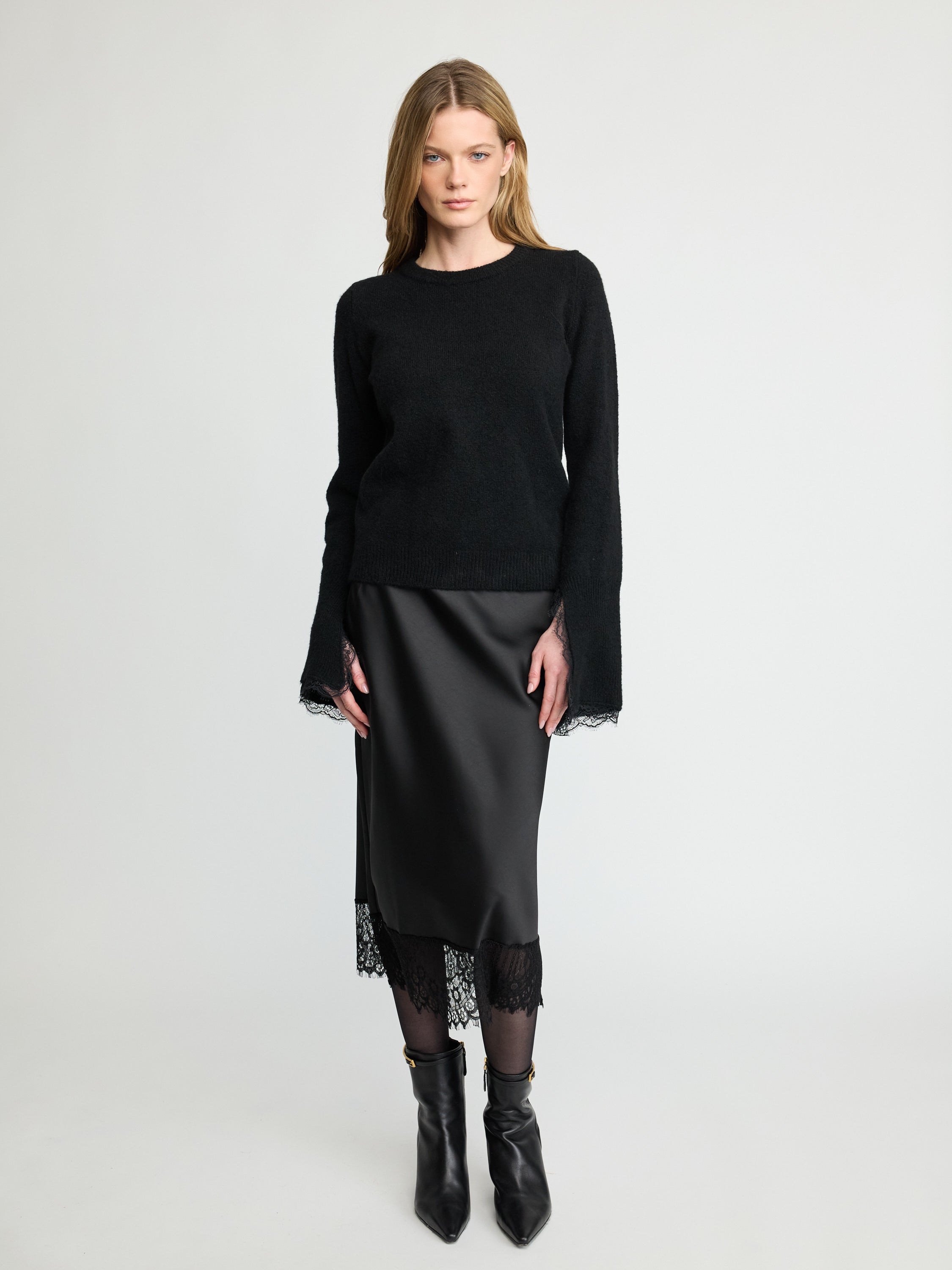 Lace-Trim Slip Midi Skirt