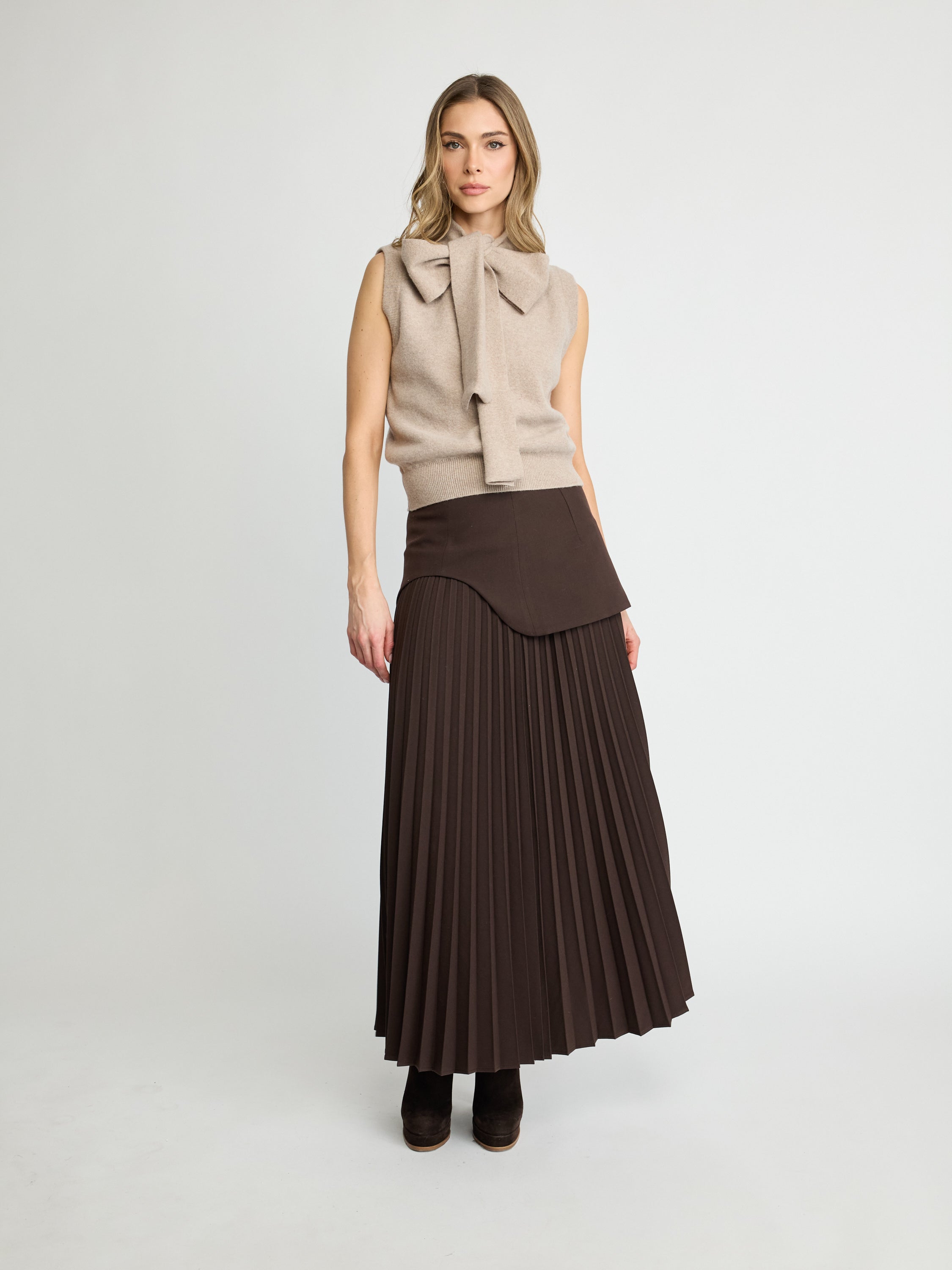 Sleeveless Bow-Neck Knit Top