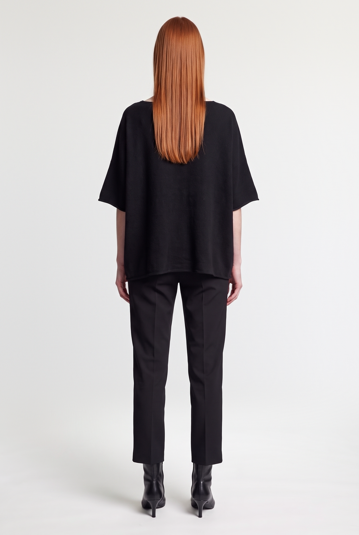 Black boxy cashmere poncho top - Black - back view