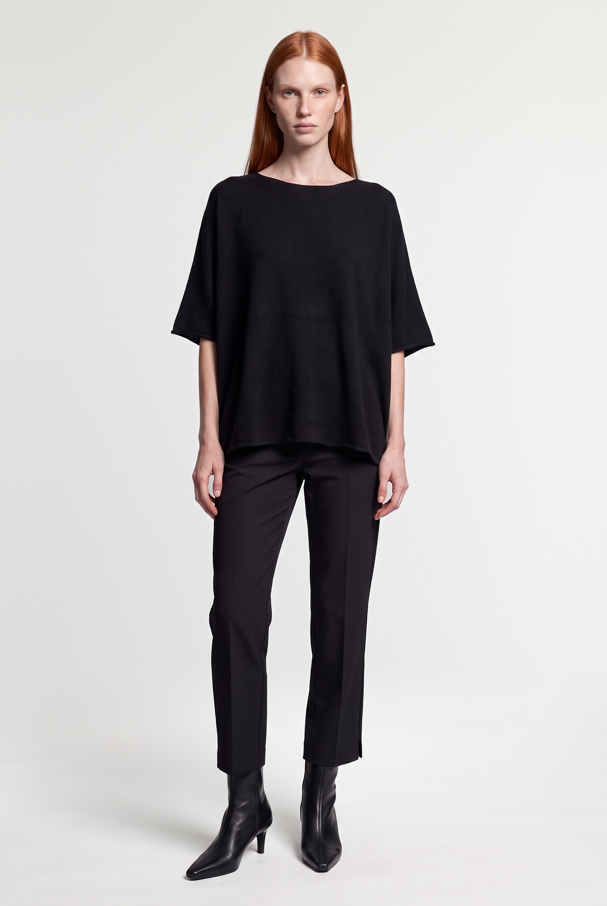 Black boxy cashmere poncho top - Black - front view