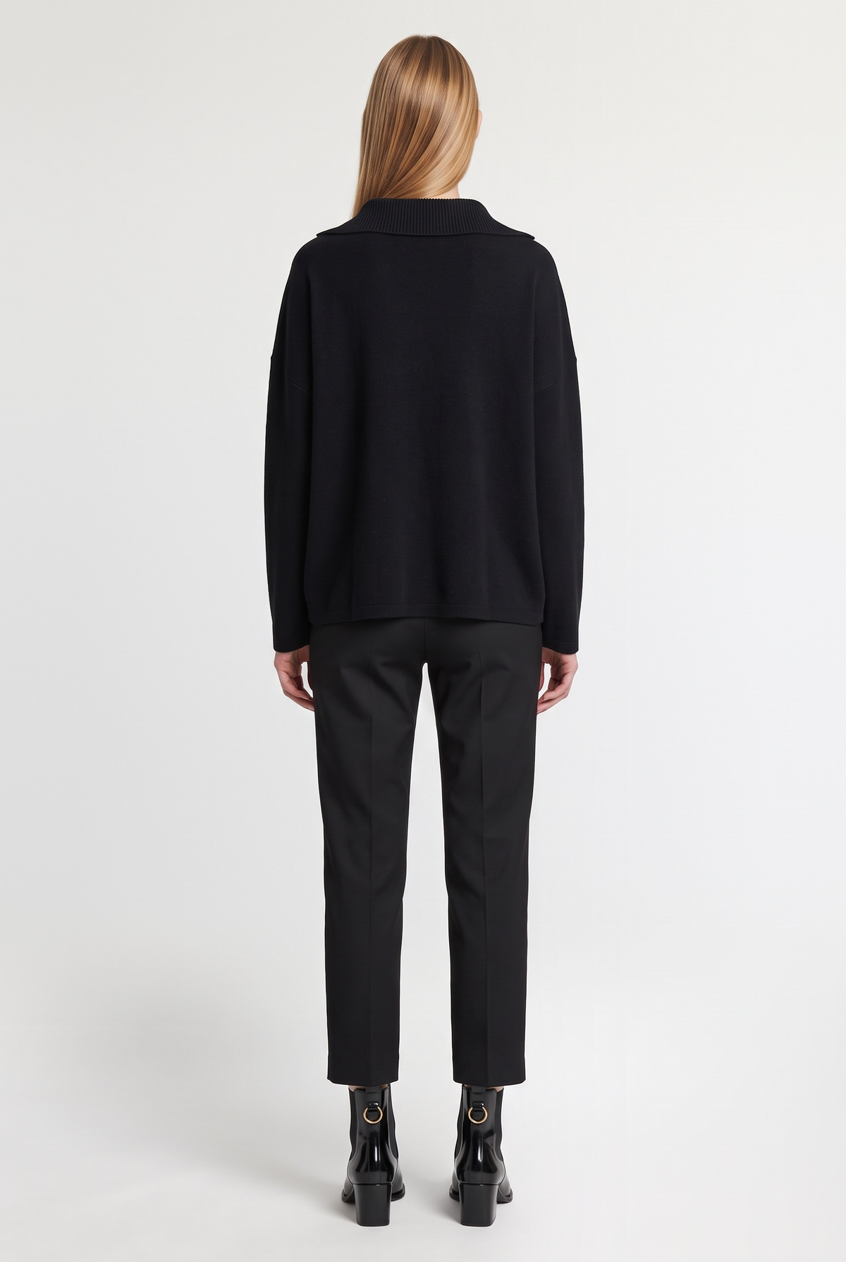 Black polo-collar sweater - Black - back view