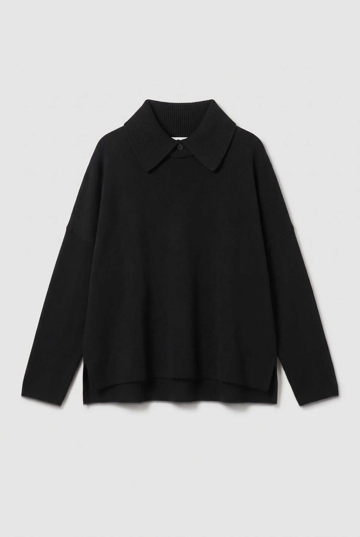 Black polo-collar sweater - Black - flat lay