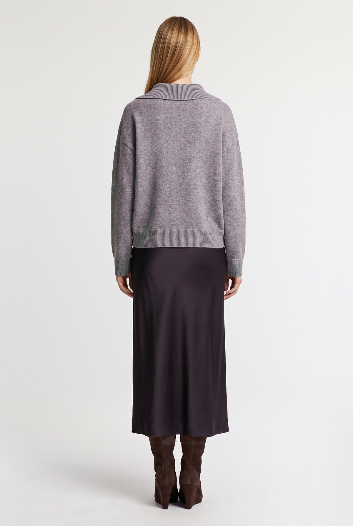 Grey polo-collar sweater - Grey - back view