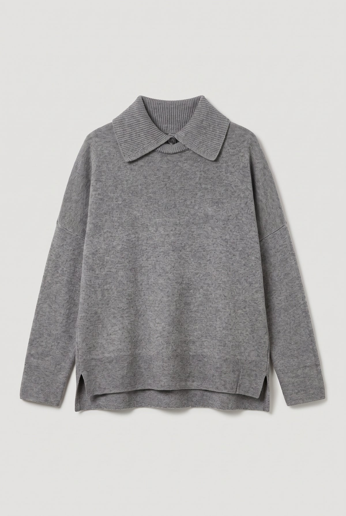 Grey polo-collar sweater - Grey - flat lay