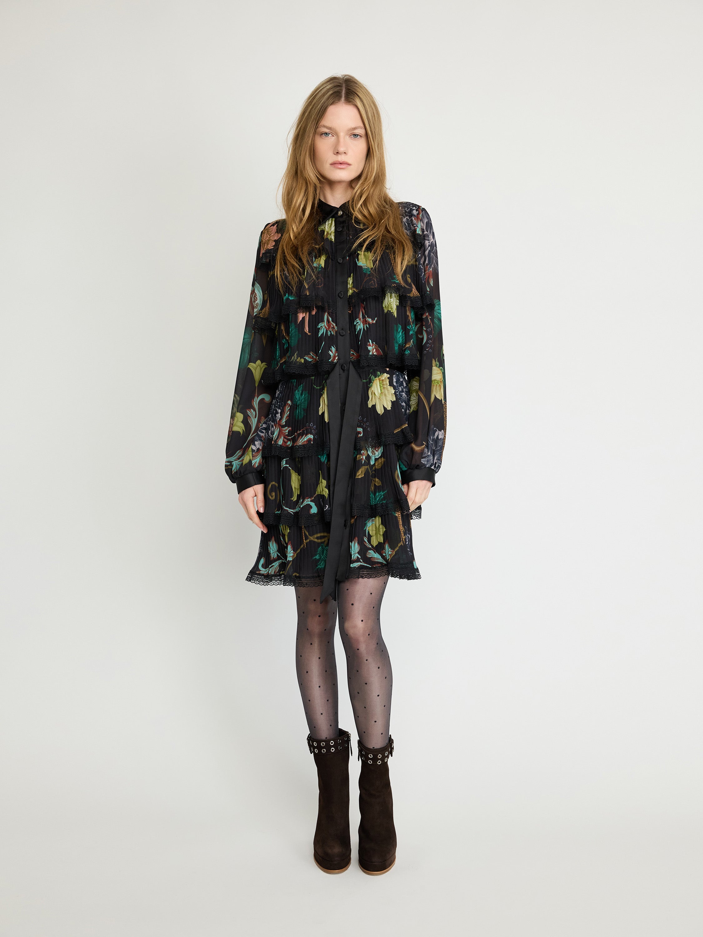 Floral Tiered Pleated Dress
