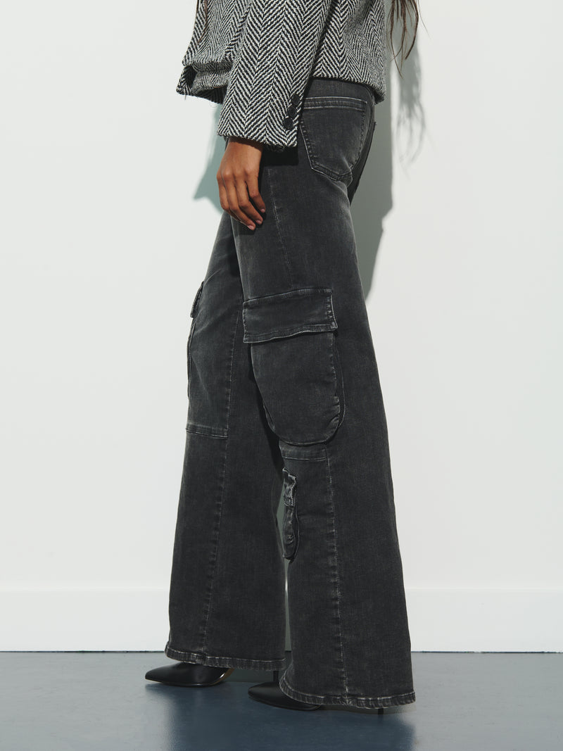 Pantalon cargo en jean noir
