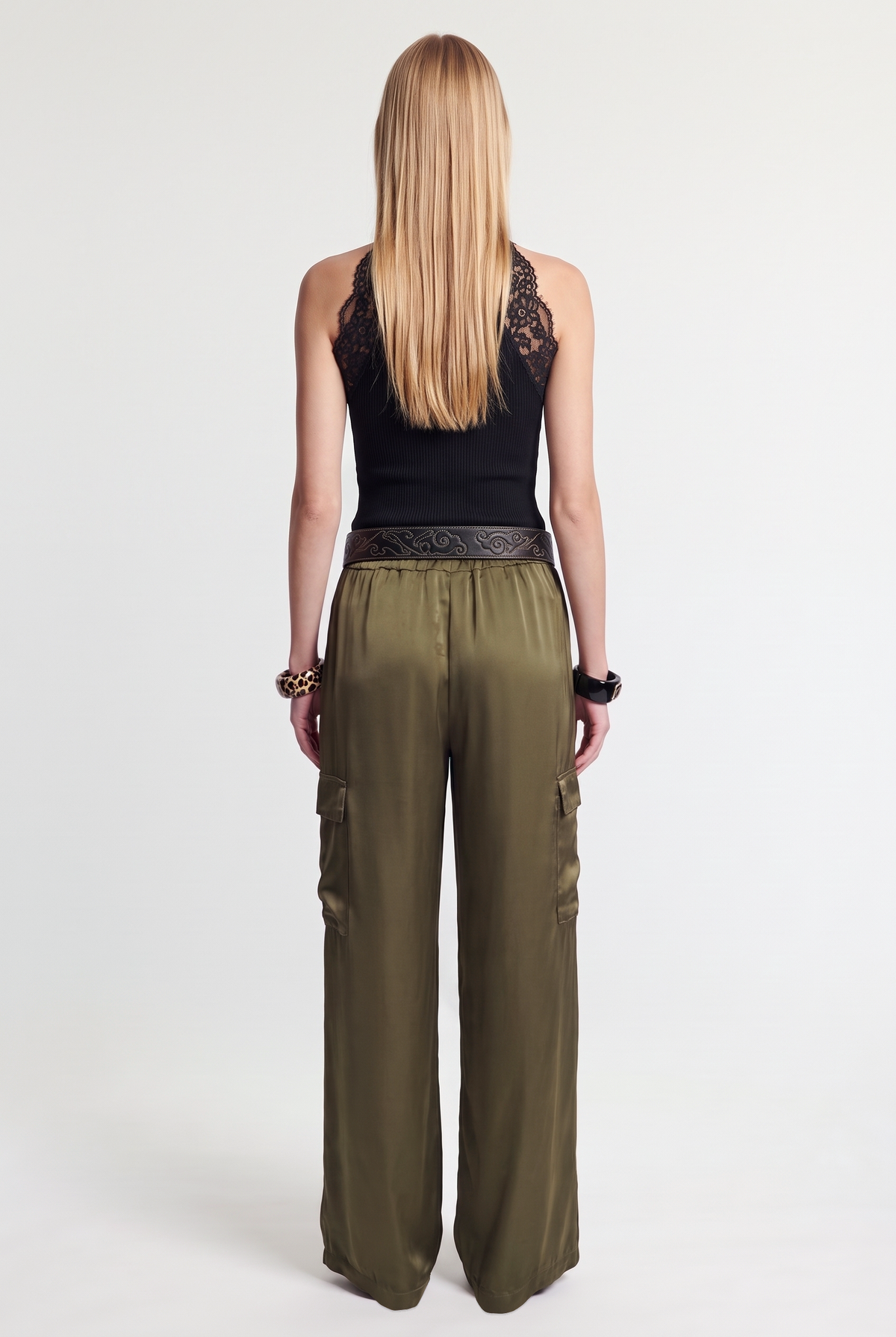 Cargo Wide-Leg Pants - Army - back view