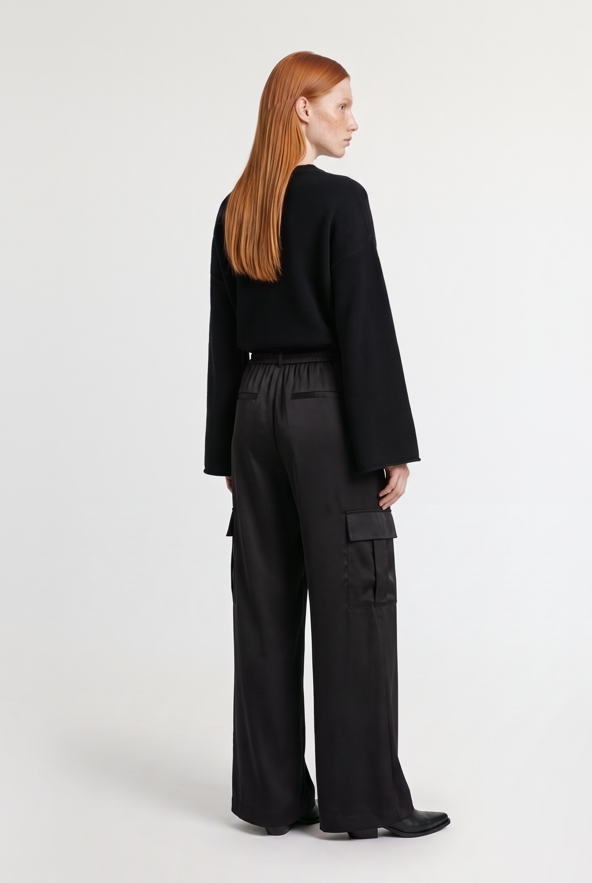 Cargo Wide-Leg Pants - Black - styled look, back view