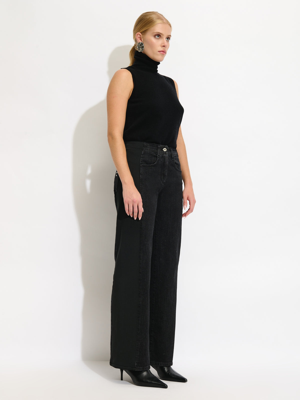 Dual Fabric Wide Leg Jeans