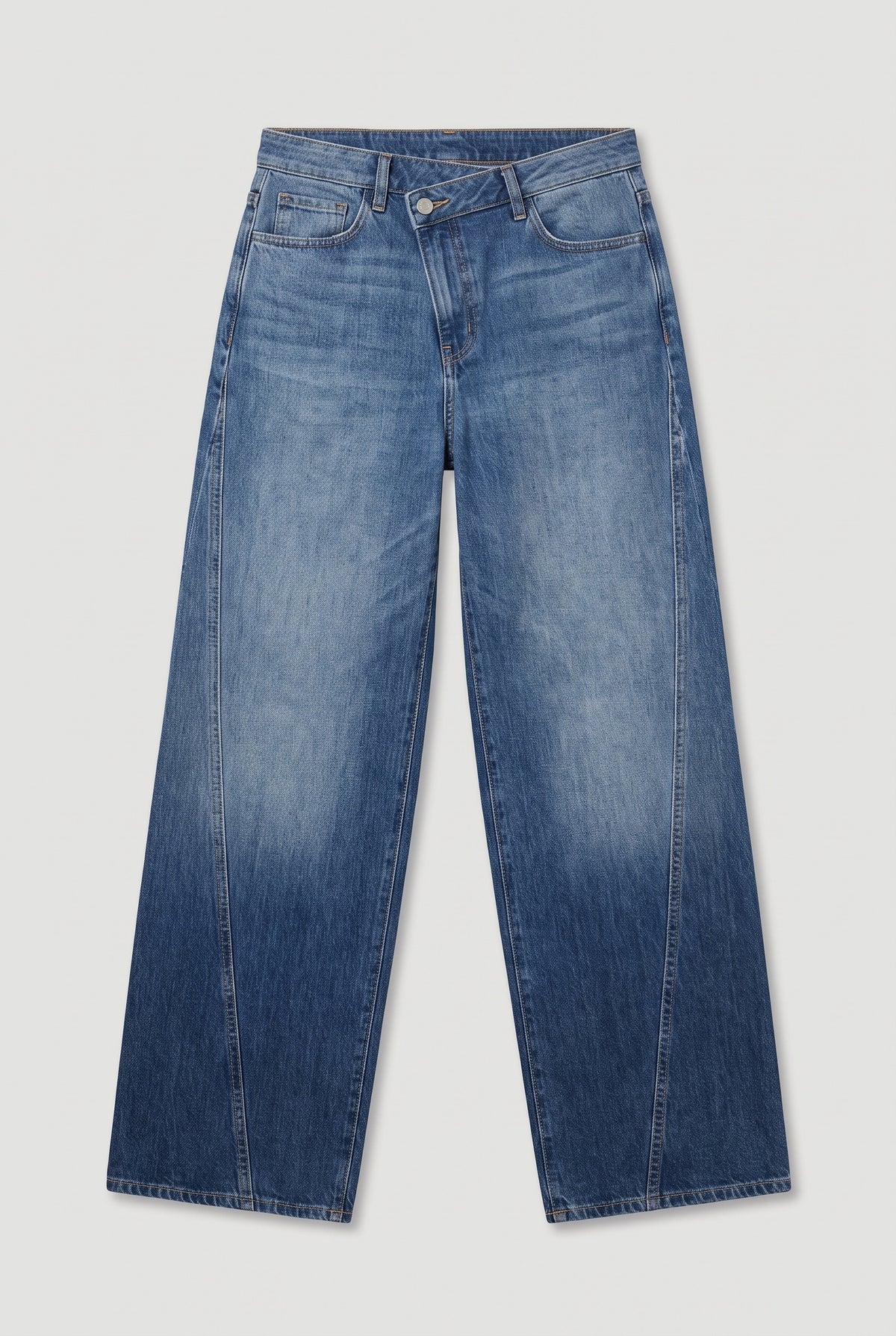 Asymmetric Waist Wide-Leg Pants - Blue Denim - flat lay