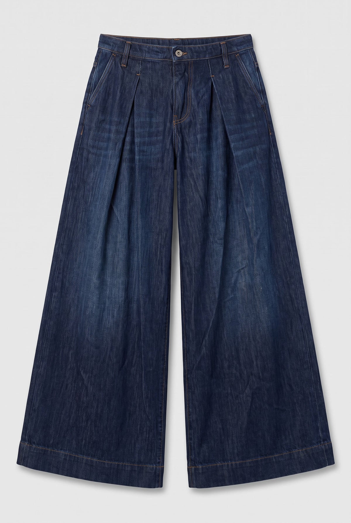 Pleated super-wide jeans - Blue Denim - flat lay