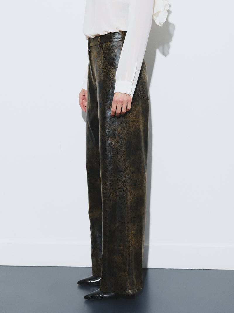 Marble leather straight leg pant