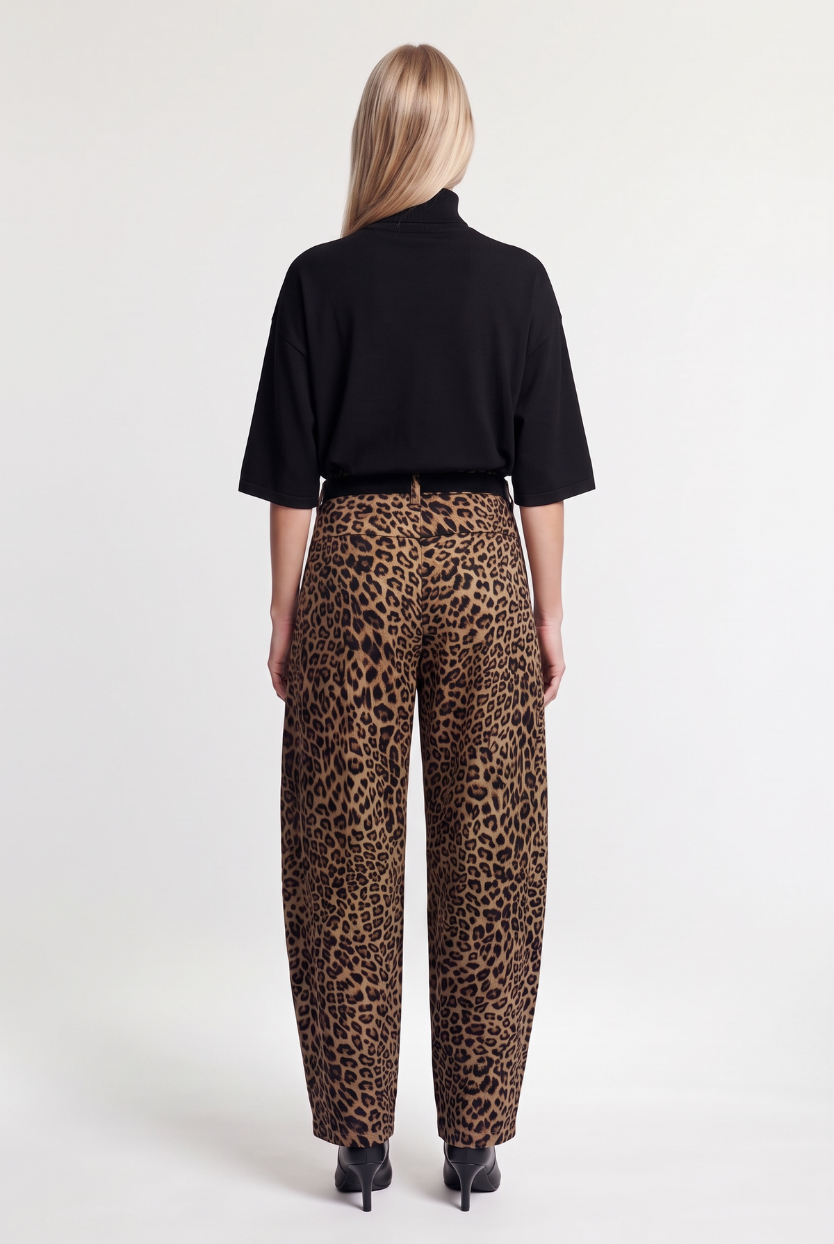 Leopard-Print Barrel-Leg Pants - Leopard - back view