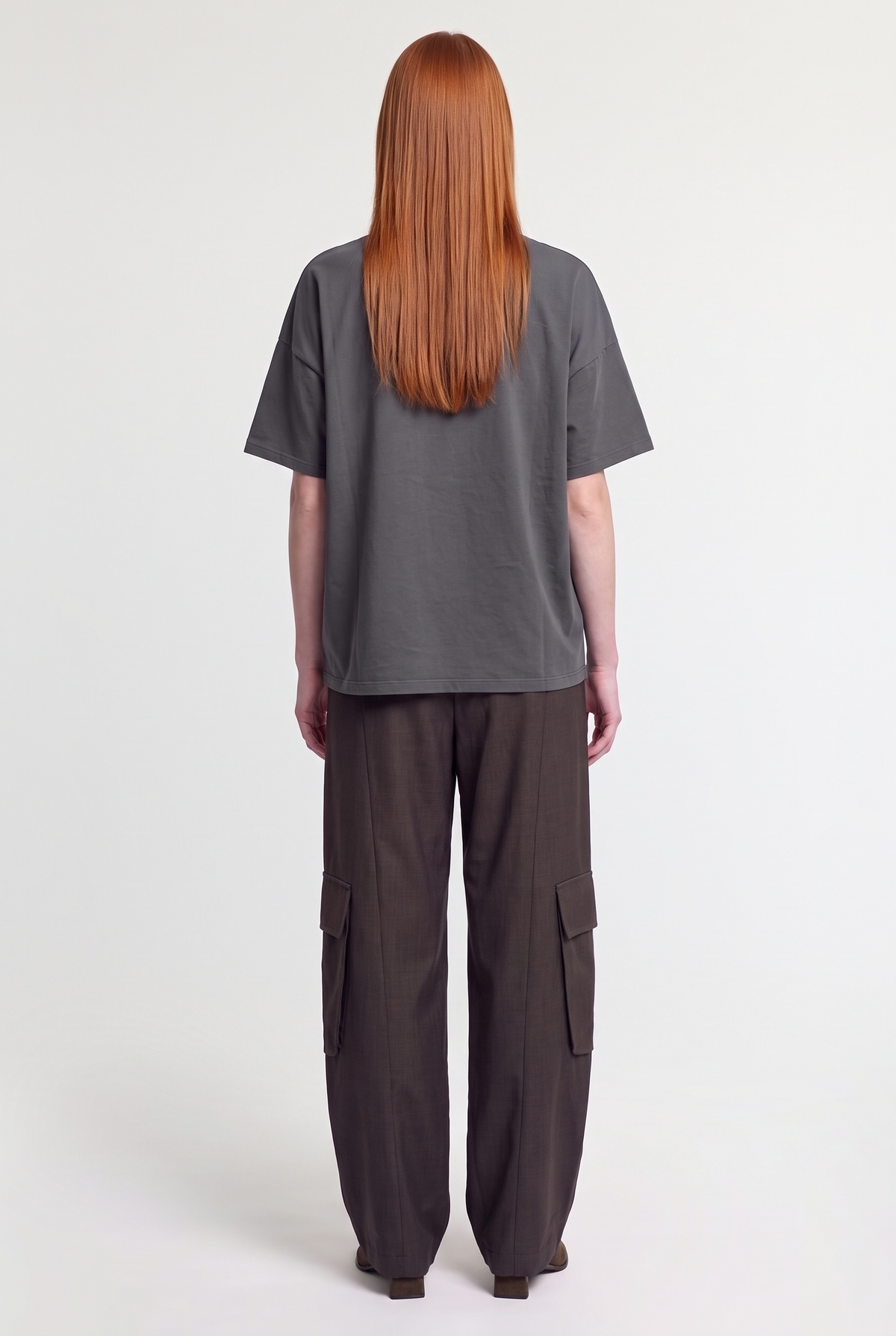 Charcoal cargo barrel trousers - Charcoal - styled look, back view
