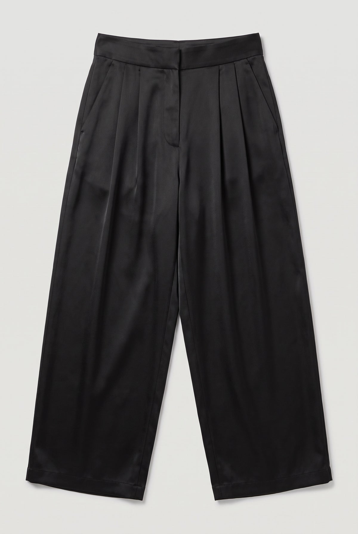 Pleated Tapered Trousers - Black - flat lay