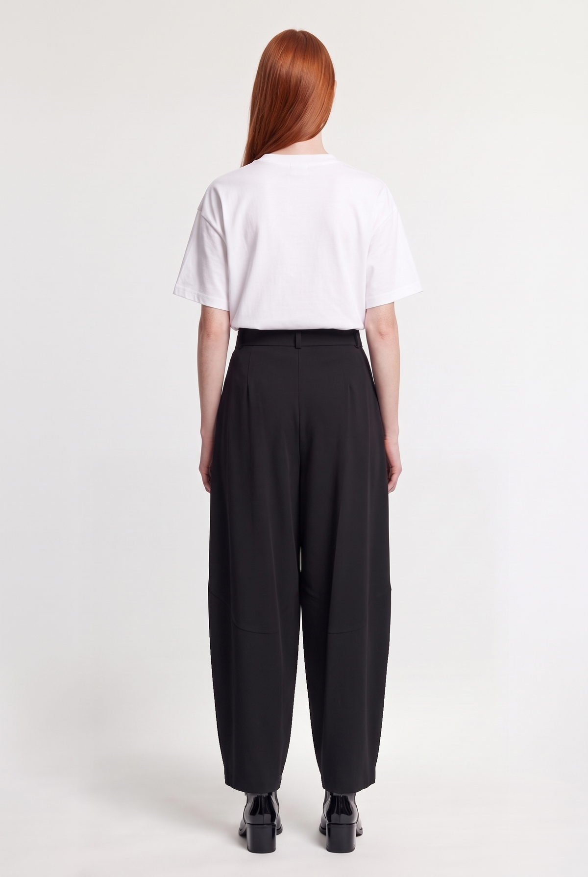 Belted Wide-Leg Trousers - Black - back view