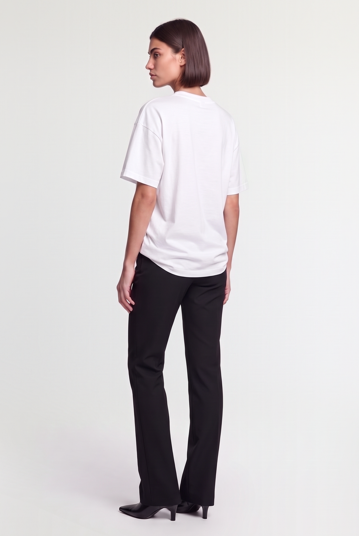 Tailored Slim-Leg Trousers - Black - styled look, back view