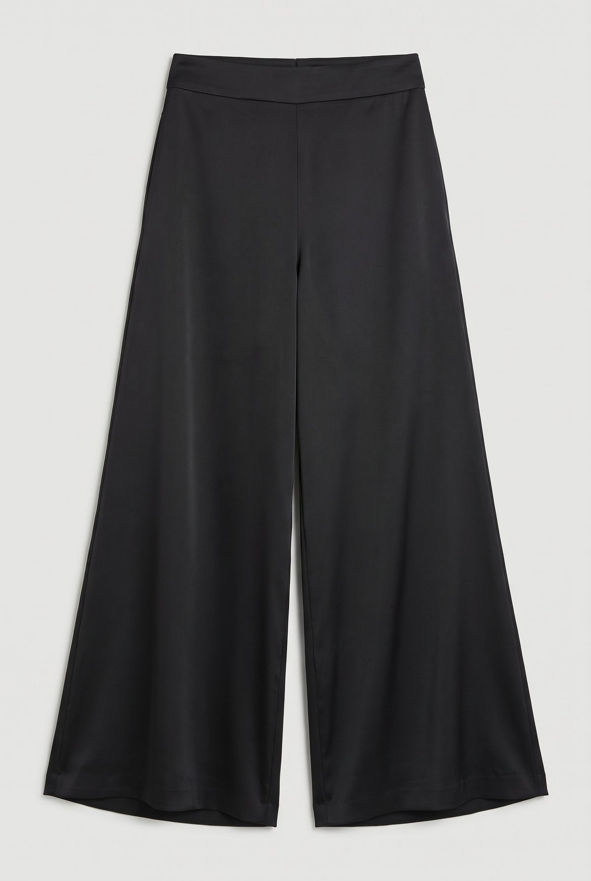 Wide-Leg Satin-Effect Pants - Black - flat lay