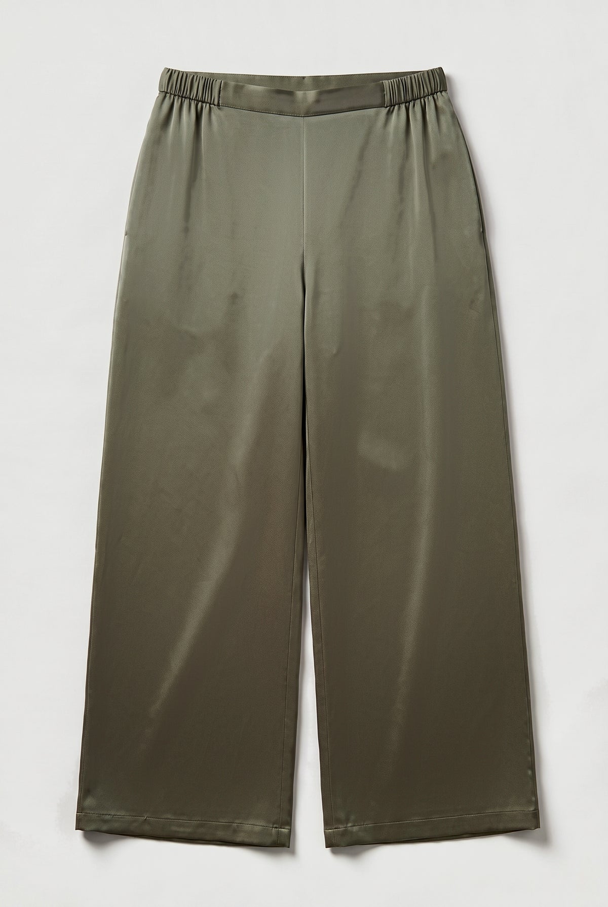 Satin Wide-Leg Pants - Military - flat lay