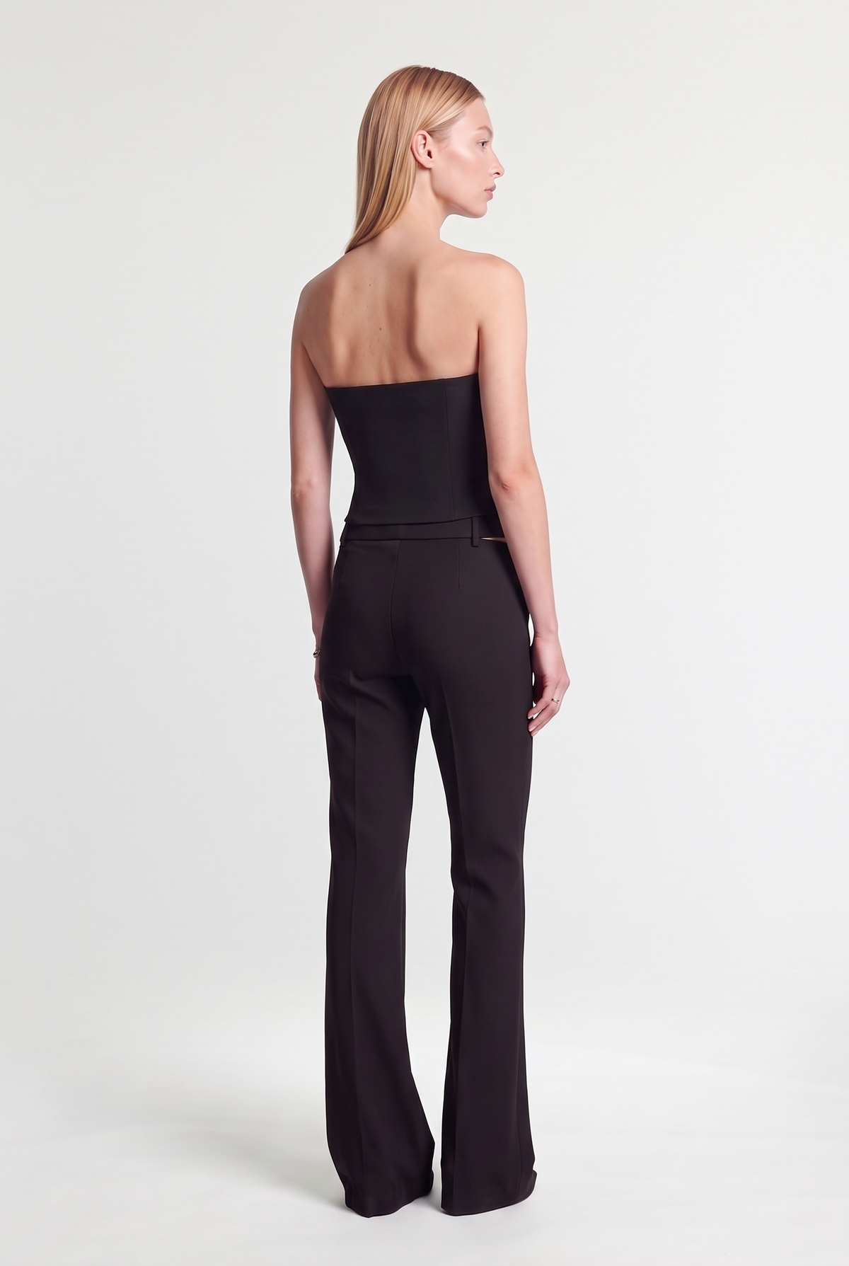 Open-Side Detail Tailored Trousers - Black - styled look, back view