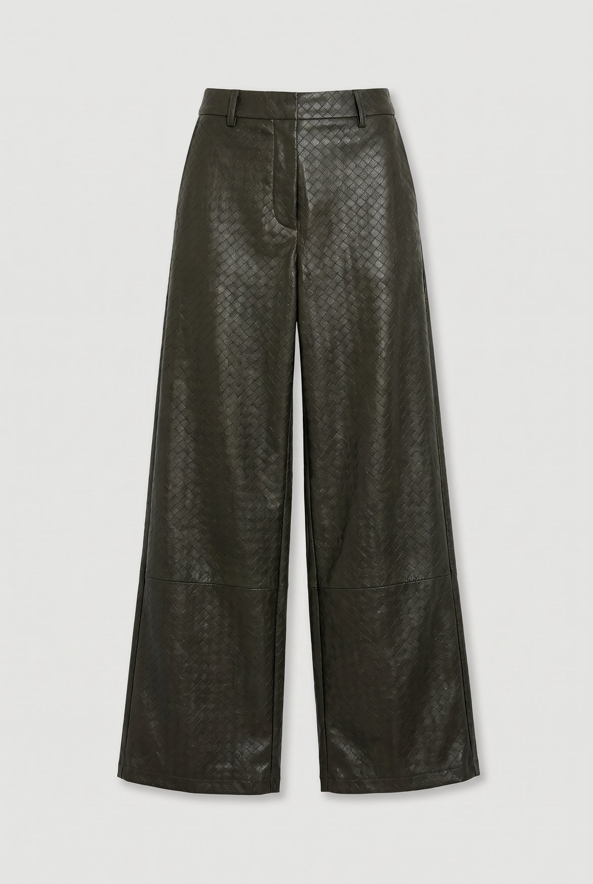 Woven-Effect Leather Trousers - Military - flat lay