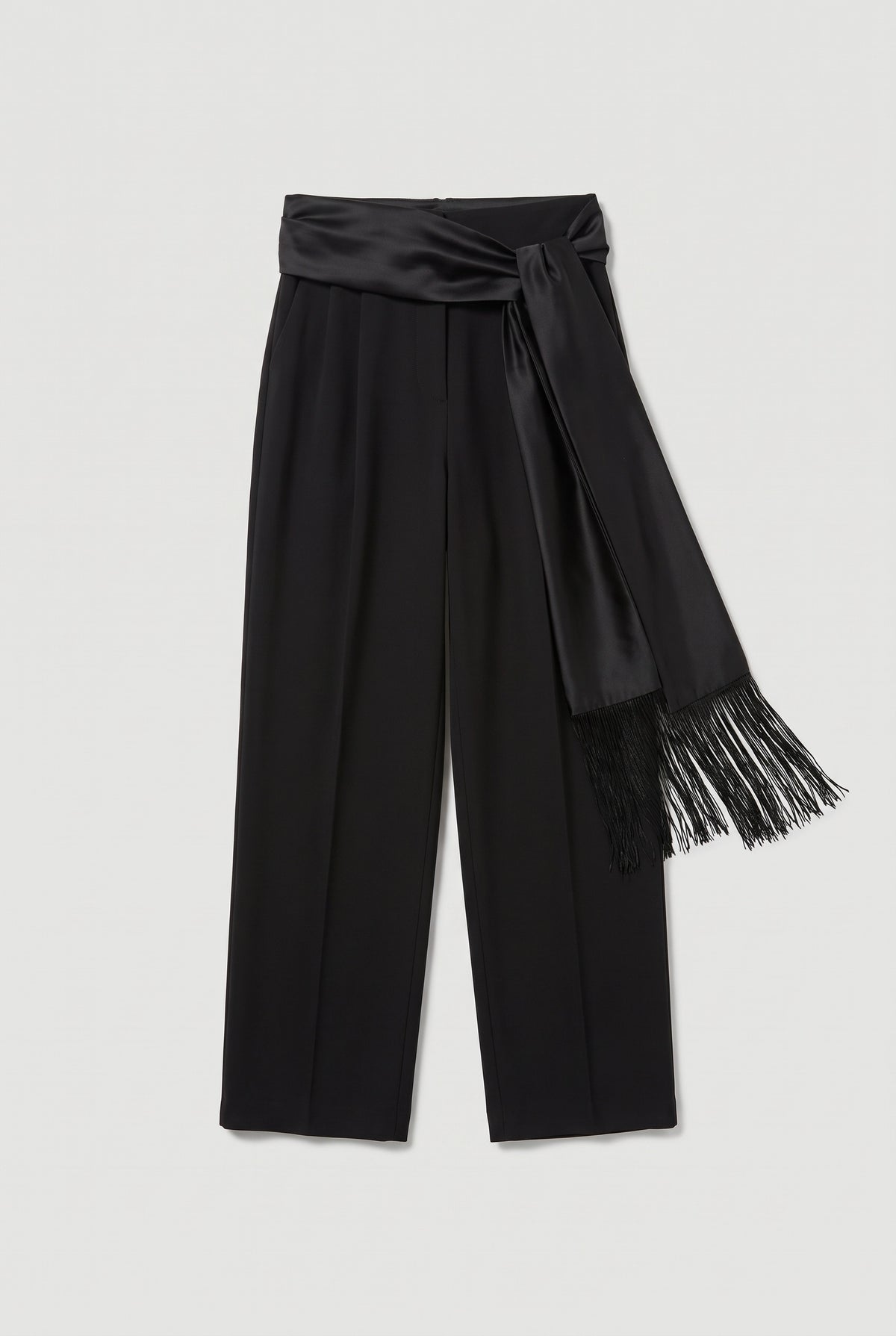 Tailored trousers with a satin sash - Black - flat lay