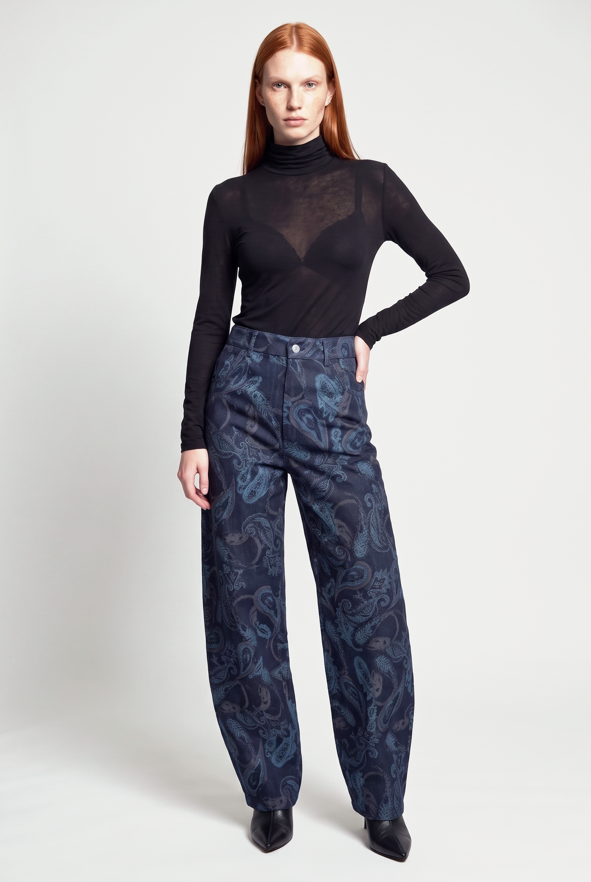 Paisley Print Barrel Jeans - Blue Denim - front view