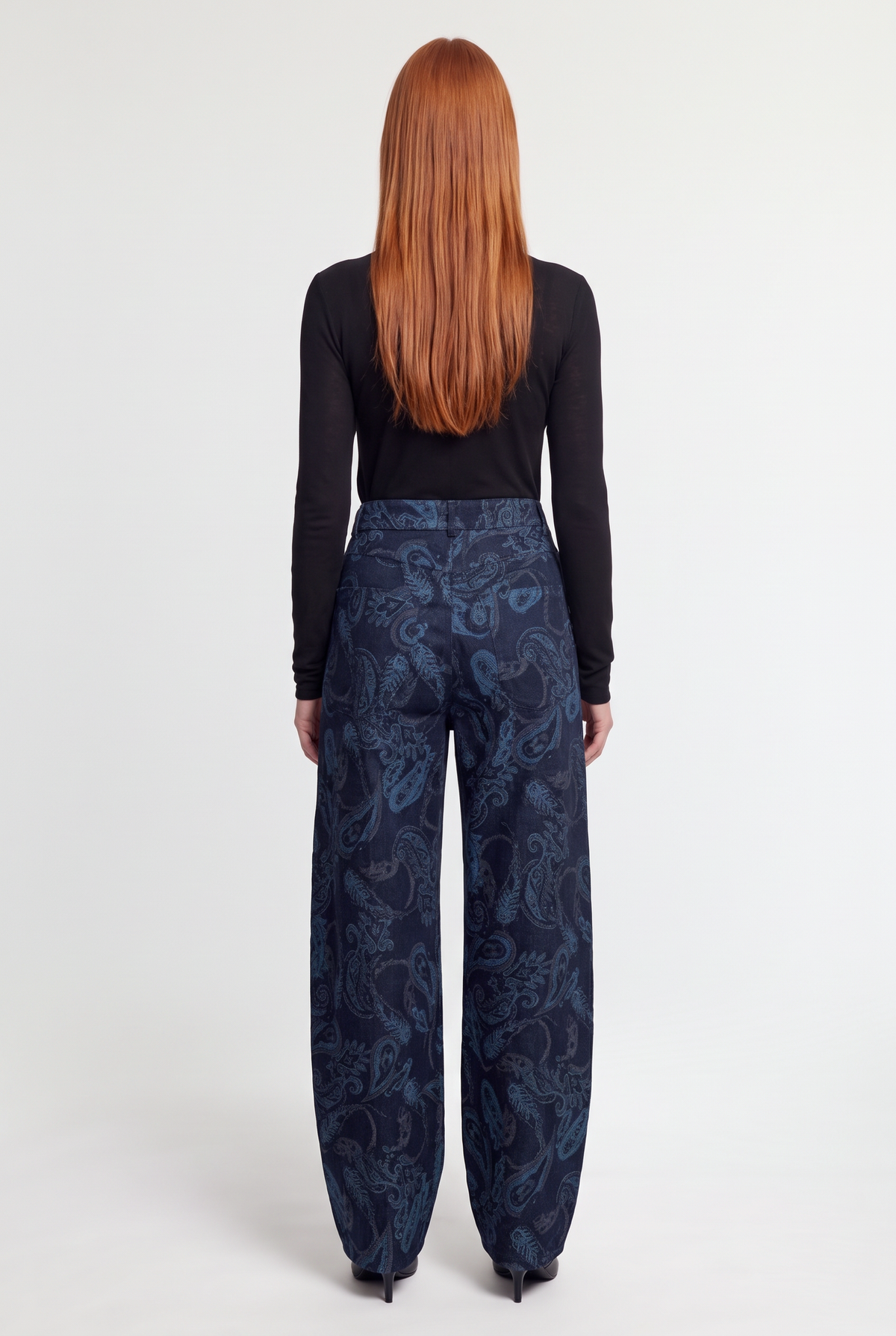 Paisley Print Barrel Jeans - Blue Denim - back view
