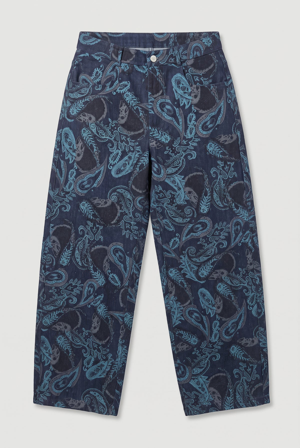 Paisley Print Barrel Jeans - Blue Denim - flat lay