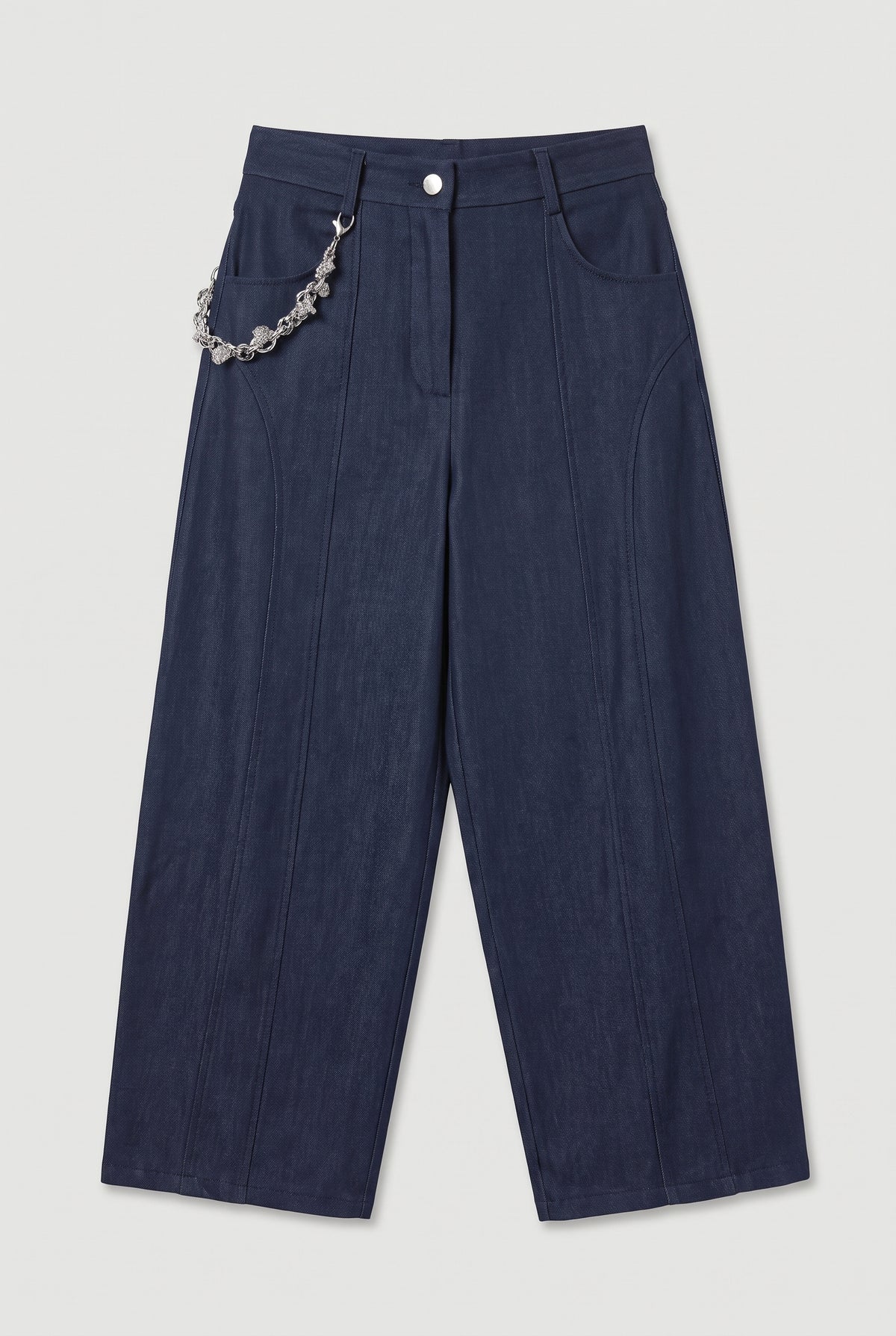 Chain-Detail Barrel-Leg Pants - Blue Denim - flat lay