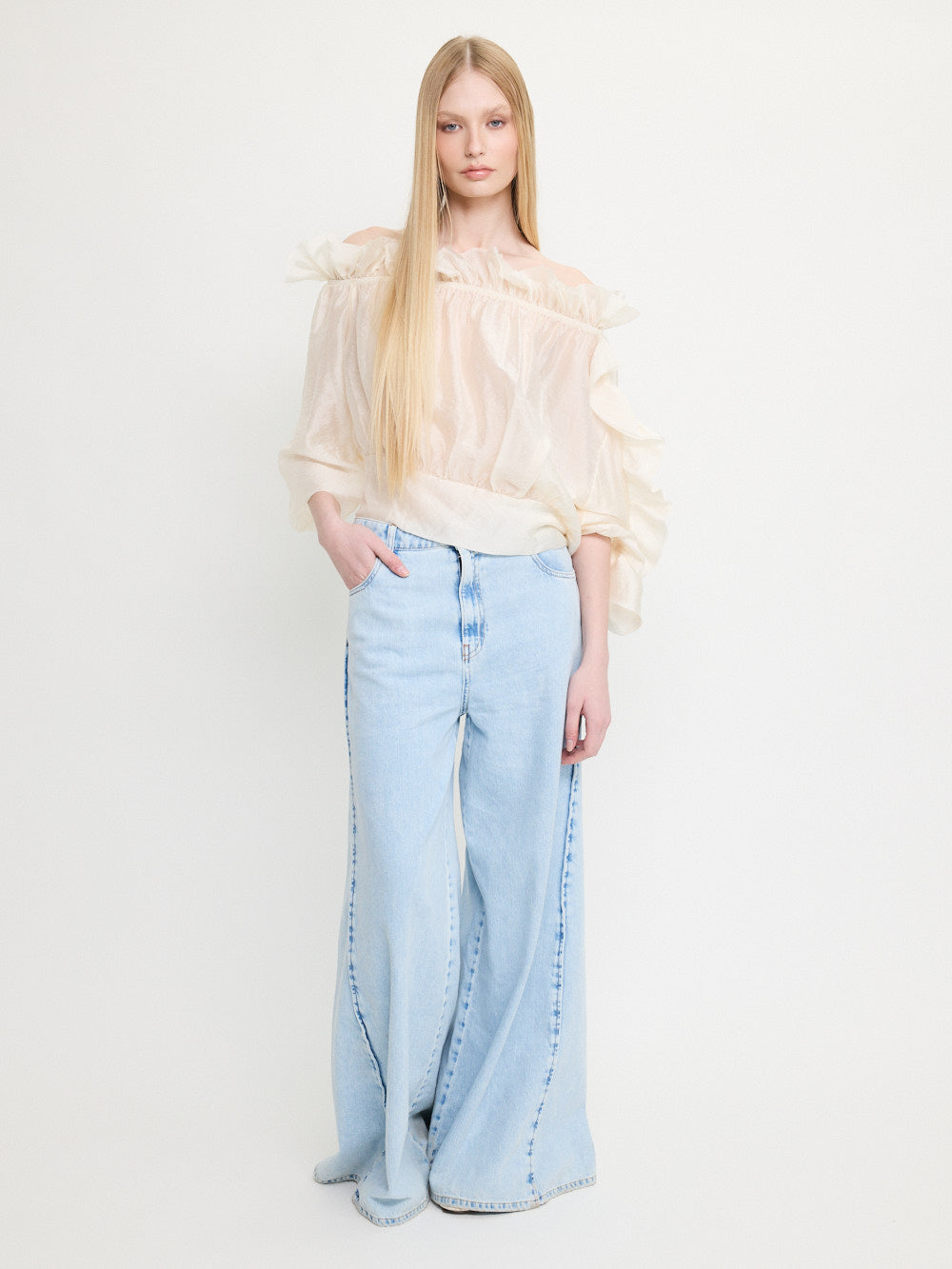 Sheer Asymmetrical Ruffle Top