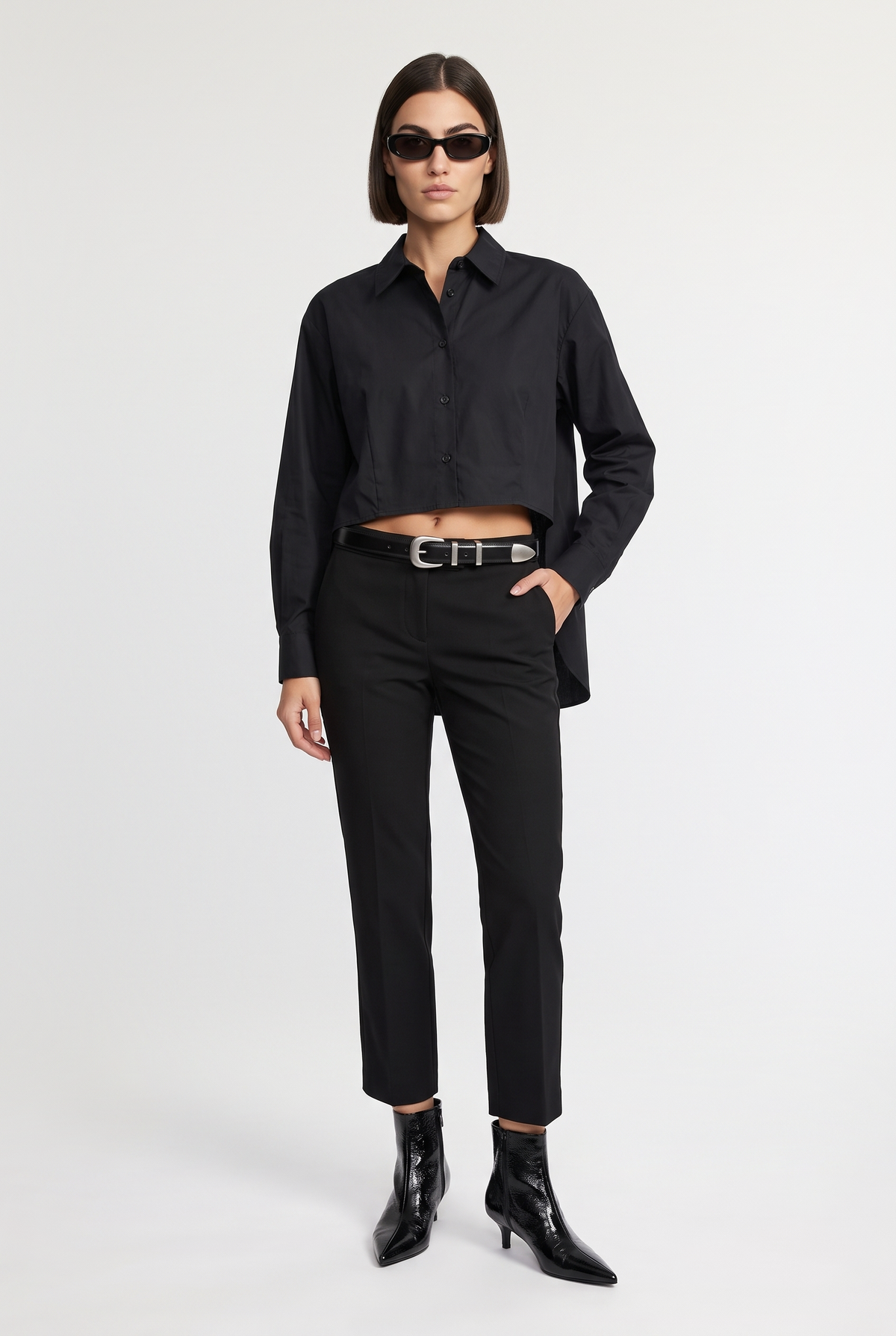 Slim-Leg Pants - Black - styled look, front view