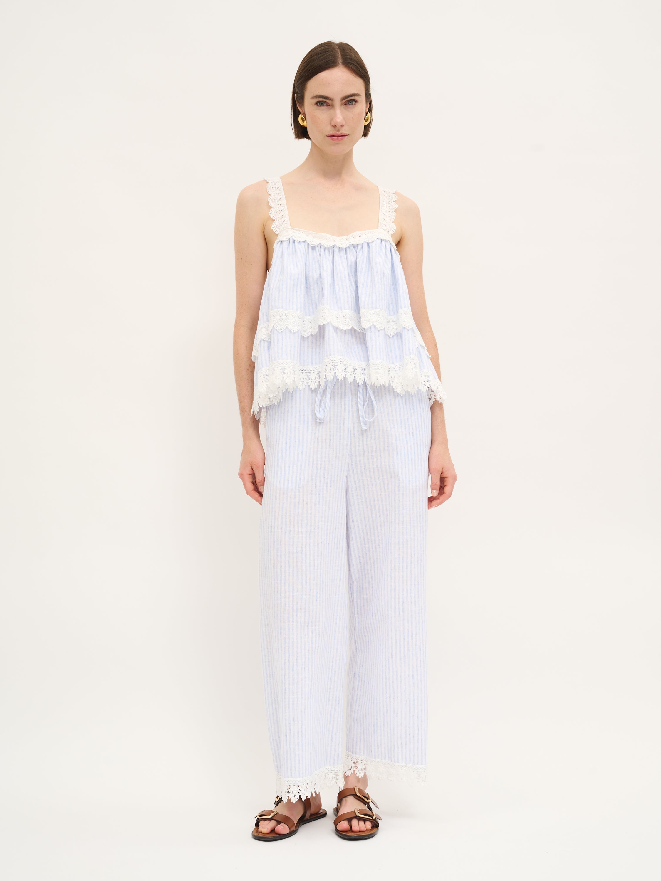Striped Lace Trim Pant
