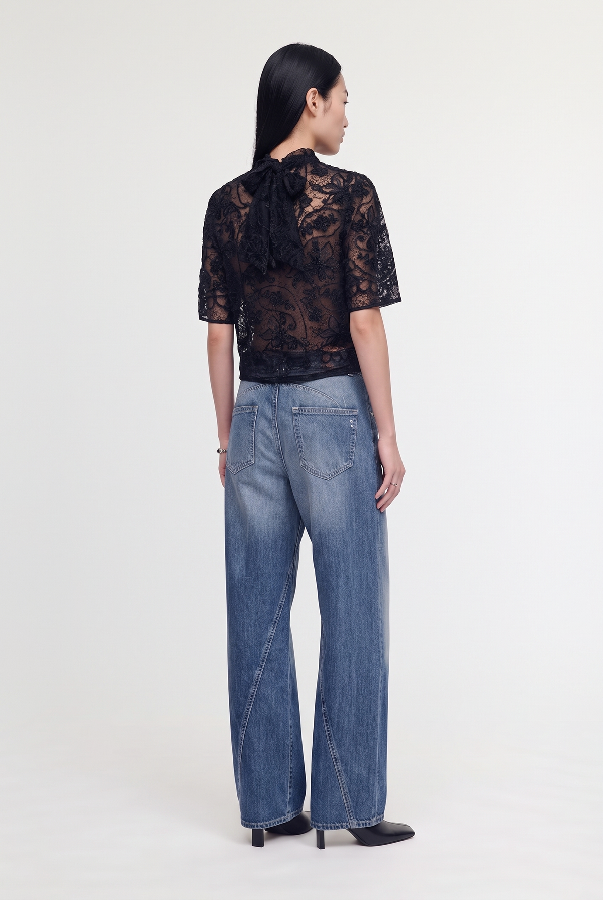 Lace Tie-Back Top - Black - back view