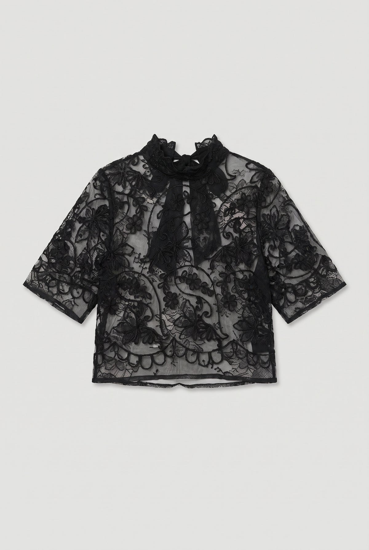 Lace Tie-Back Top - Black - flat lay