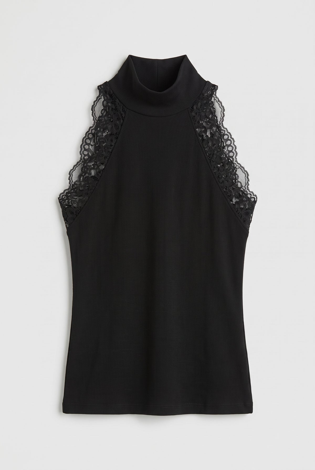 Lace-Panel Sleeveless Midi Top - Black - flat lay
