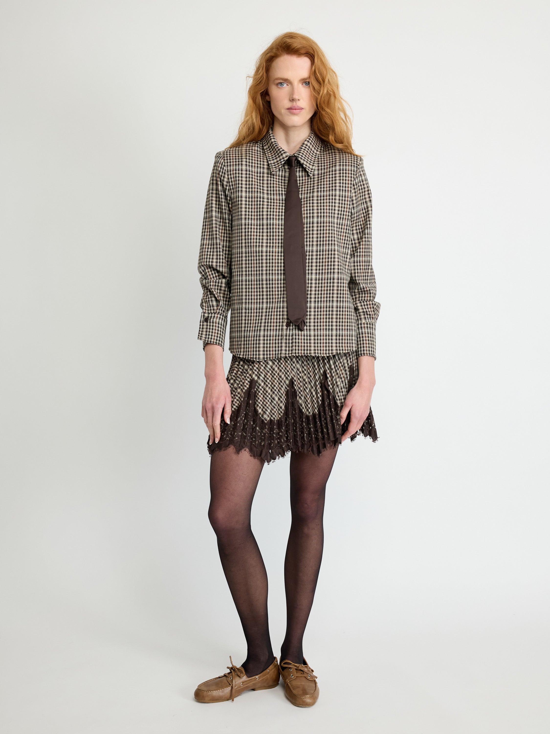 Checked Mini Skirt with Lace Hem