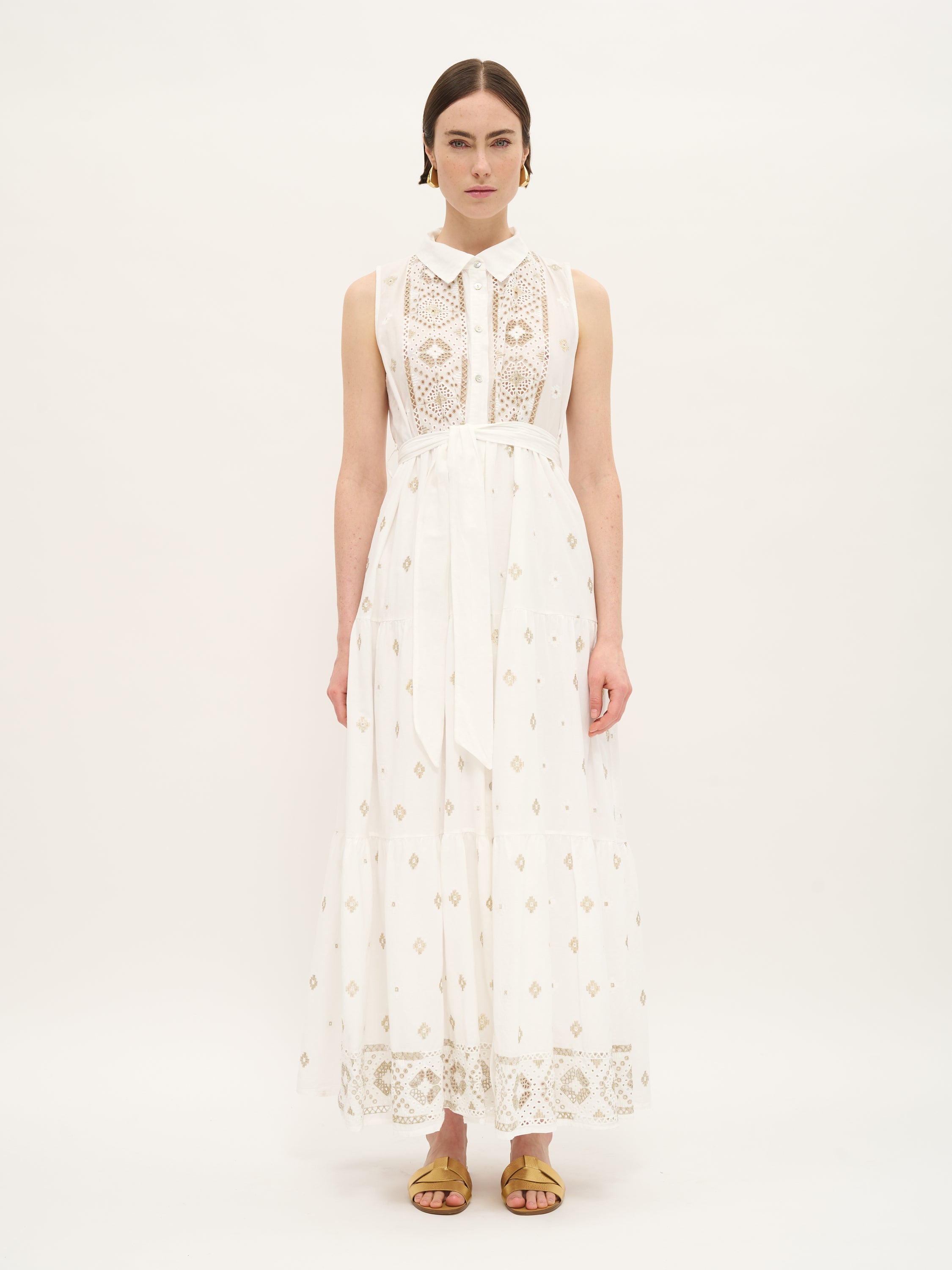 Embroidered Sleeveless Cotton Maxi Dress