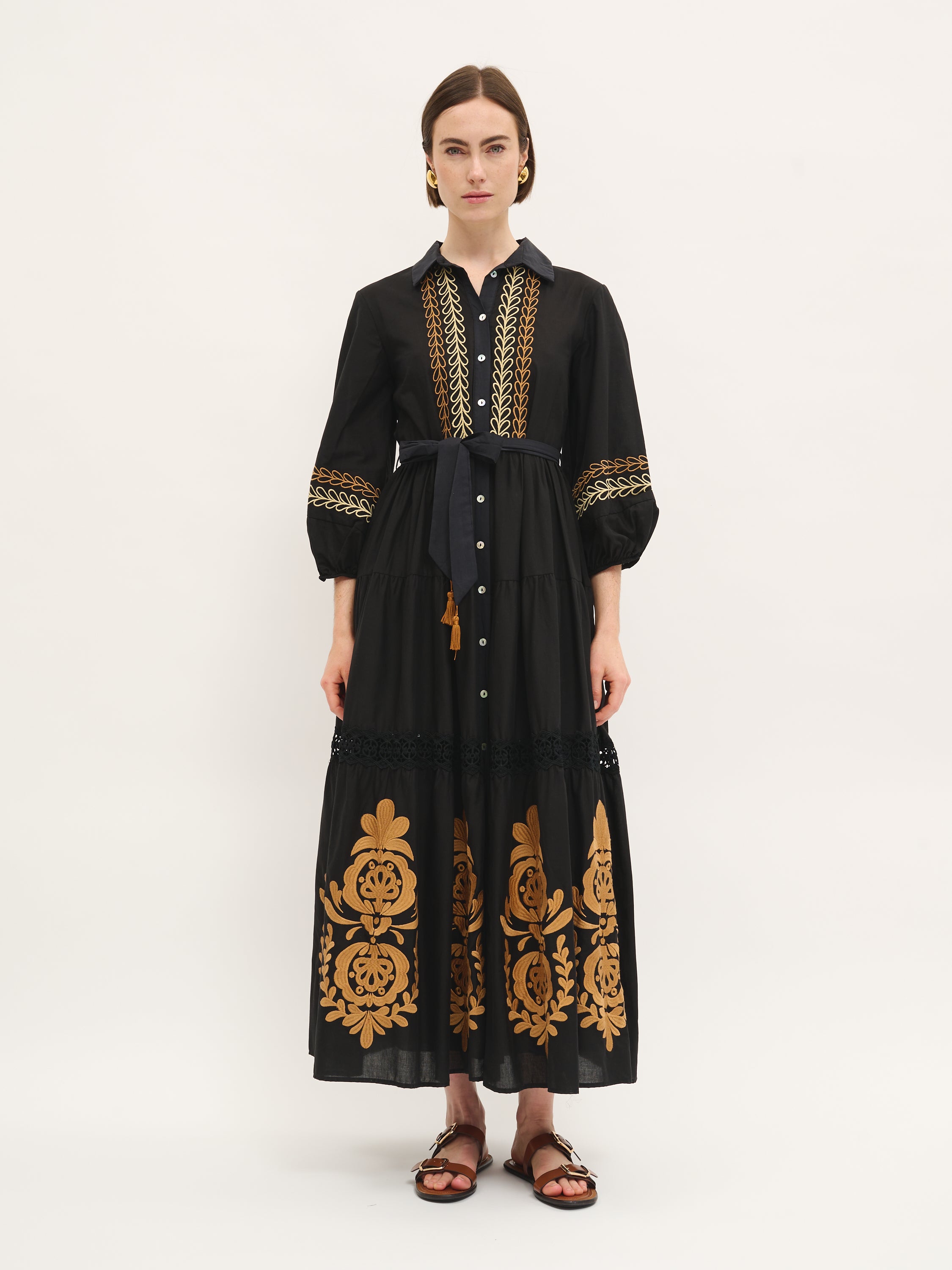Embroidered Maxi Shirt Dress
