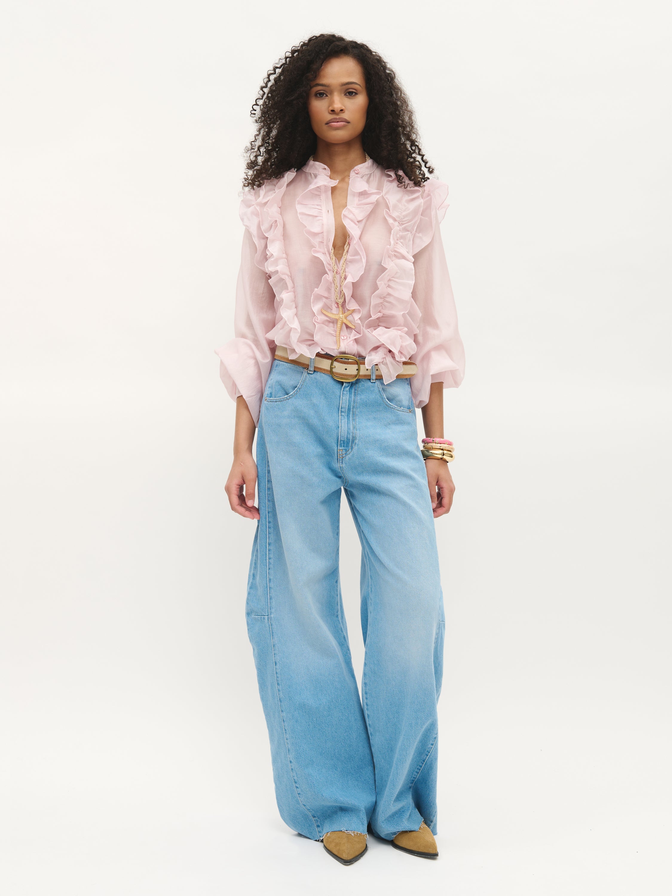 Semi-Sheer Ruffle Blouse