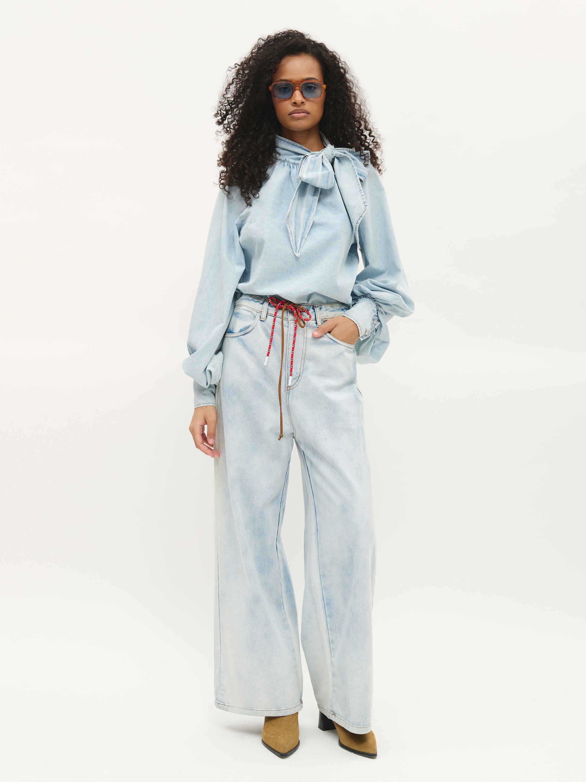 Tied Denim Blouse