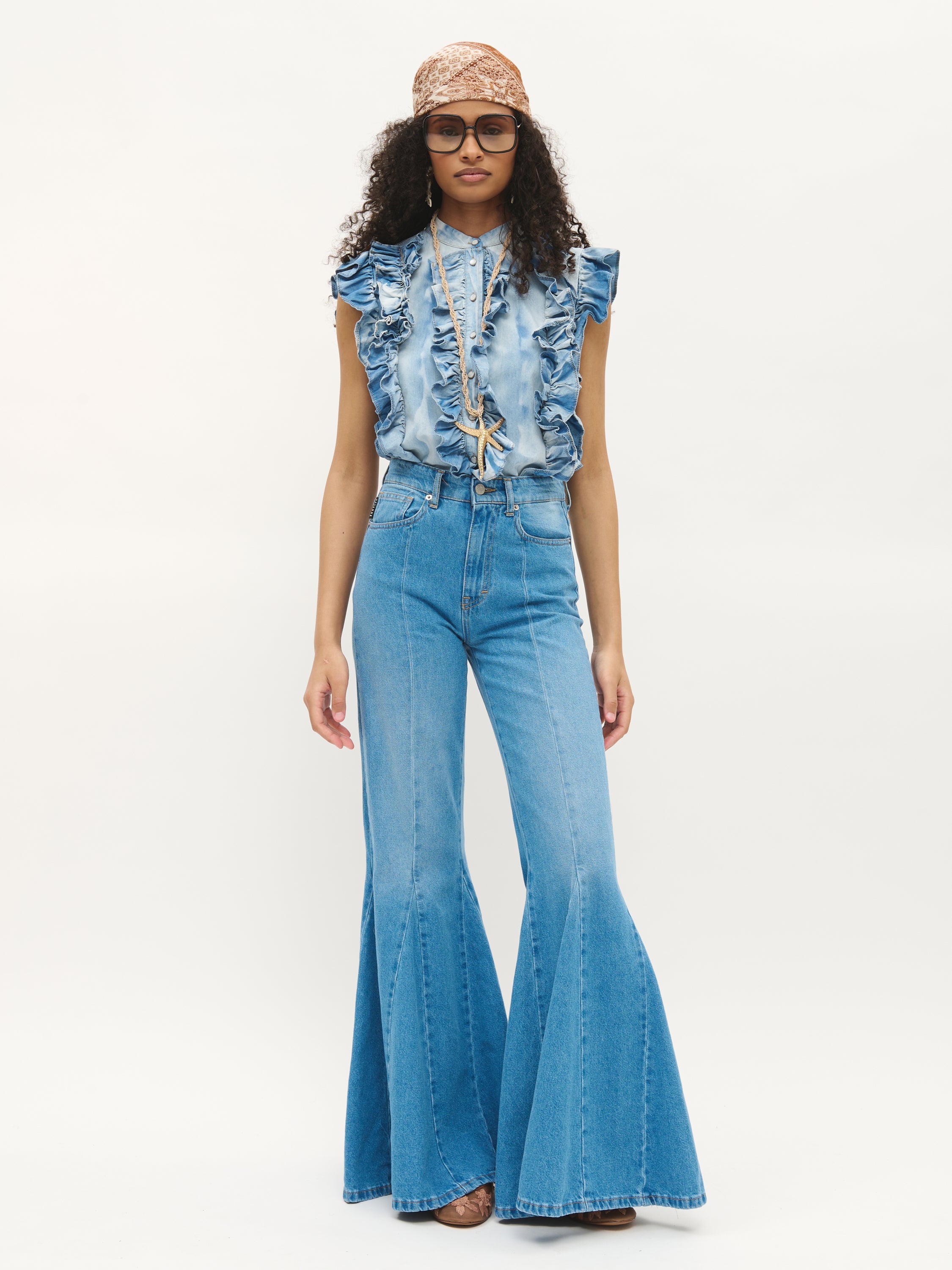 Ruffled Denim Blouse