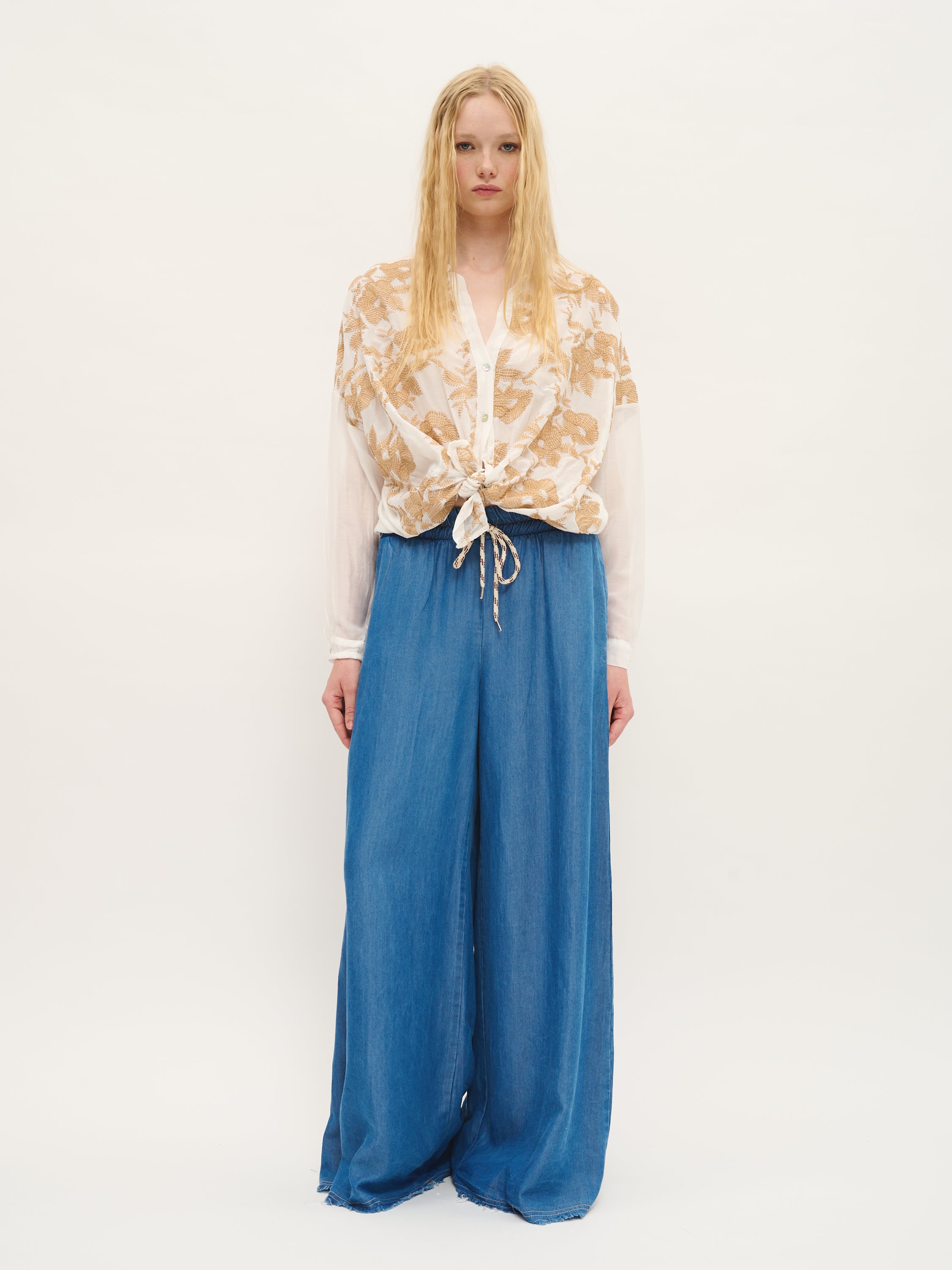 Embroidered Sheer Blouse with Contrast Lining