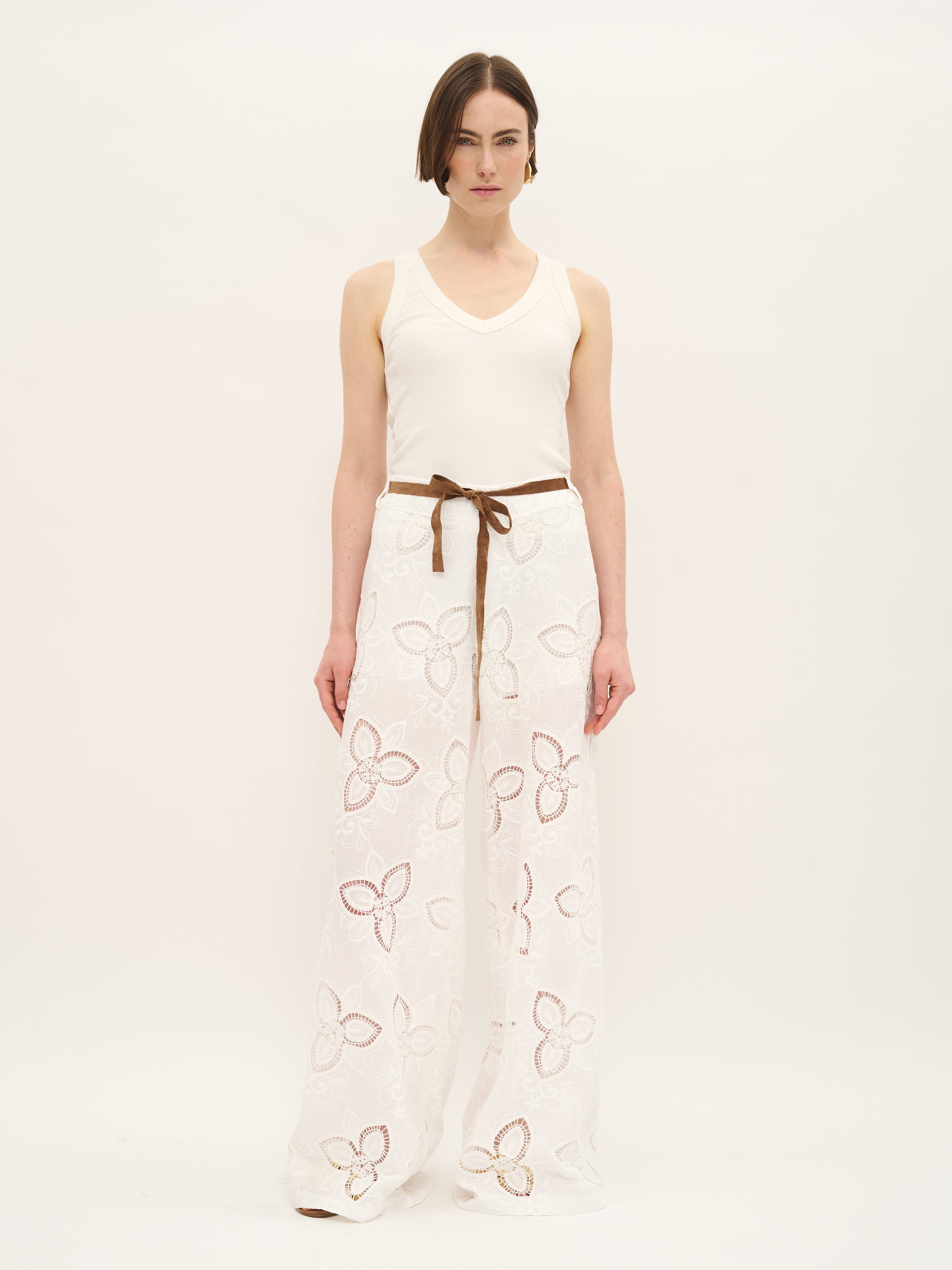 Embroidered Cotton Wide-Leg Trousers