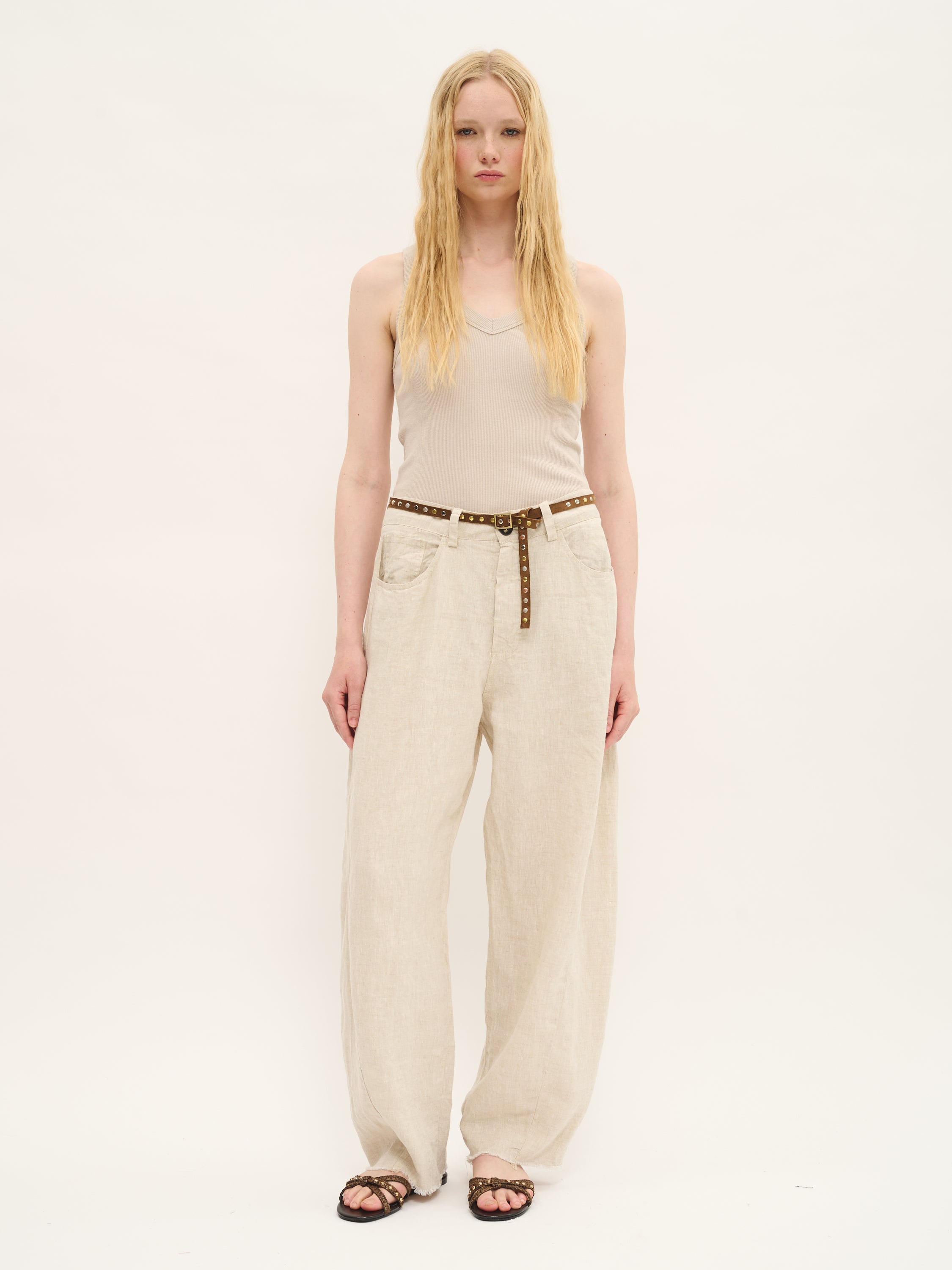 Linen Trousers with Raw Hem