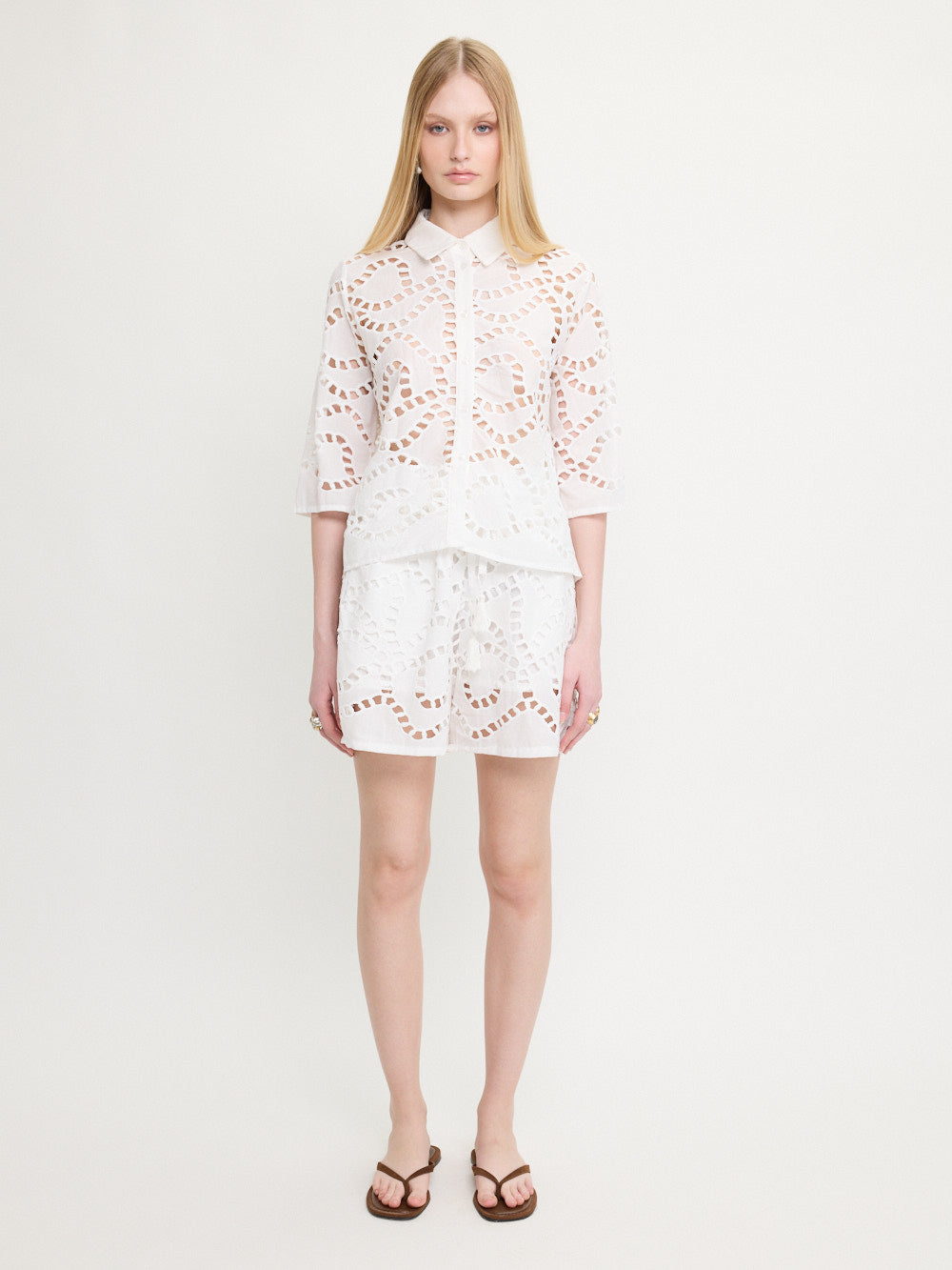 Chemise brodée à motif chaînes Blanc