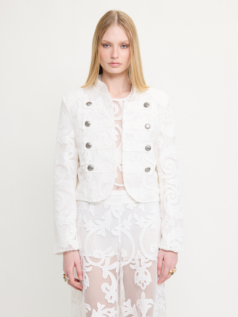 Embroidered Cropped Jacket Bottons