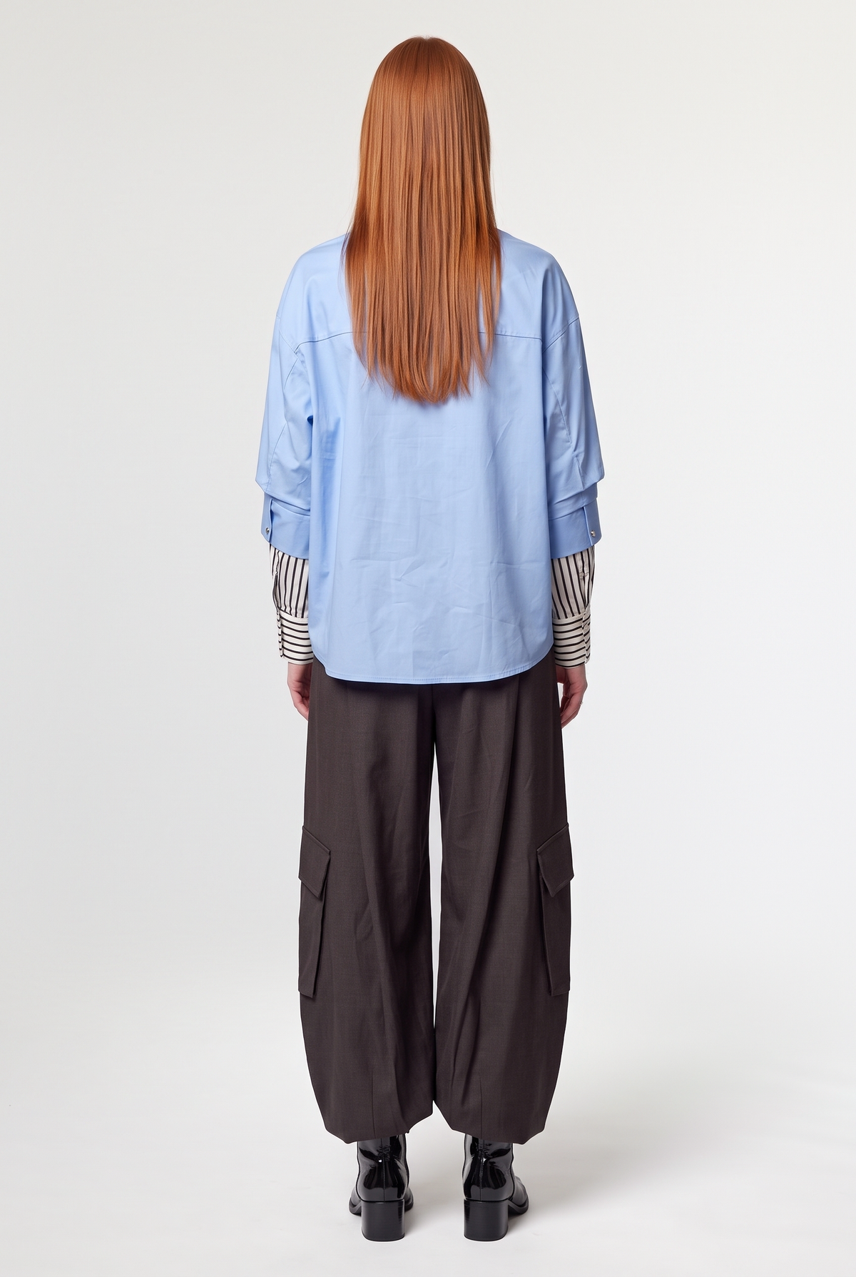 Oversized shirt with tie - Blue - back view