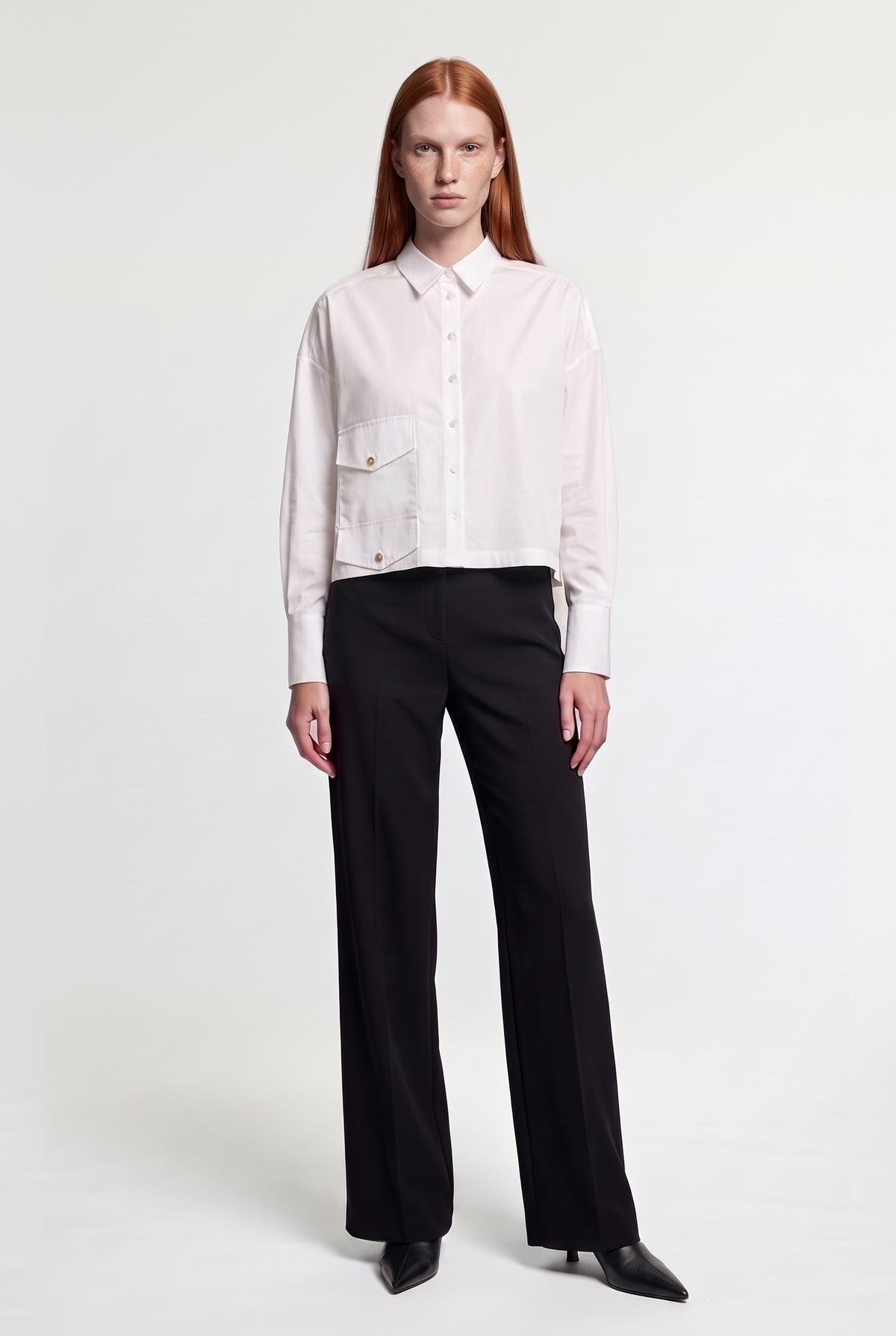 Pocket Button-Up Shirt - White - front view
