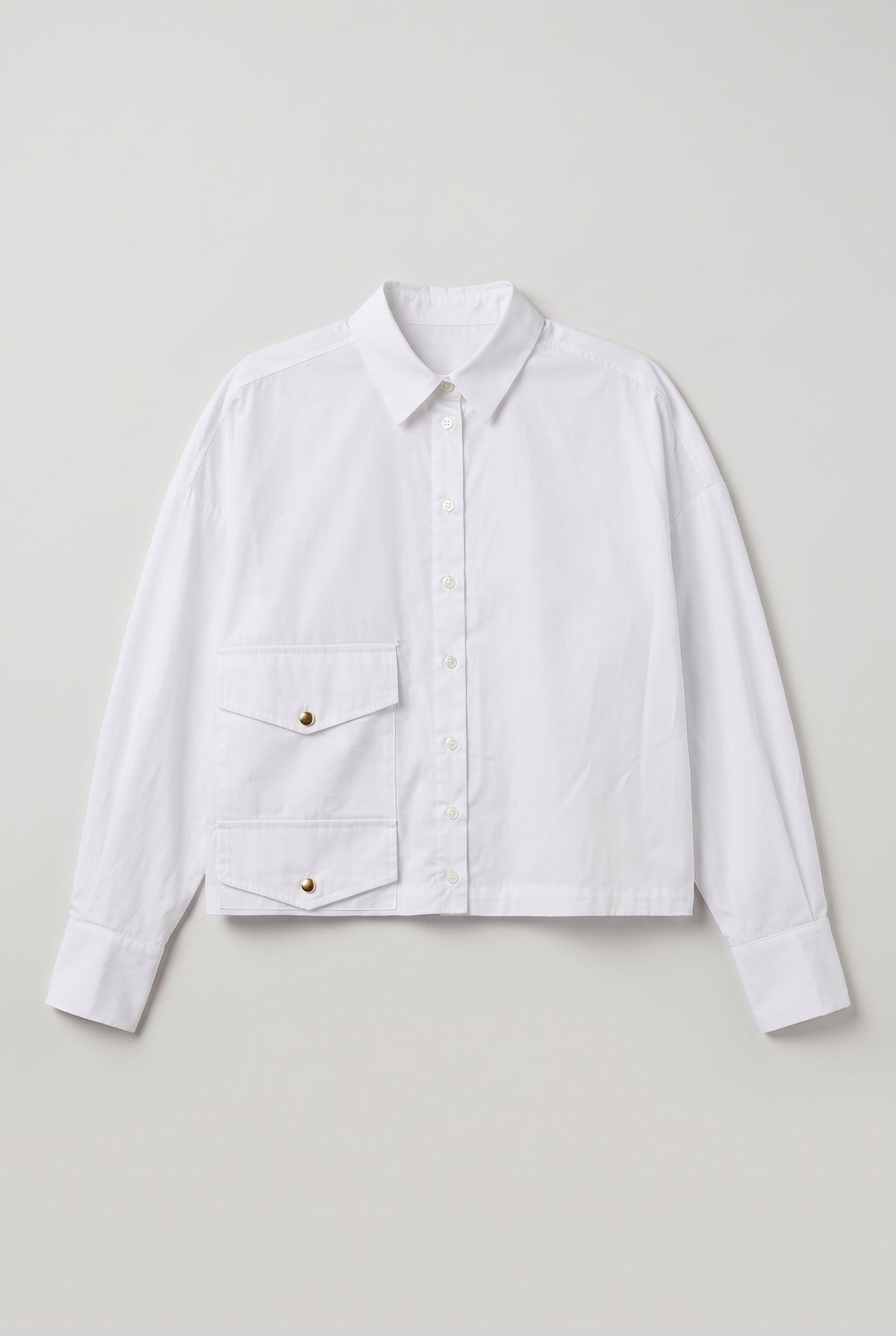 Pocket Button-Up Shirt - White - flat lay